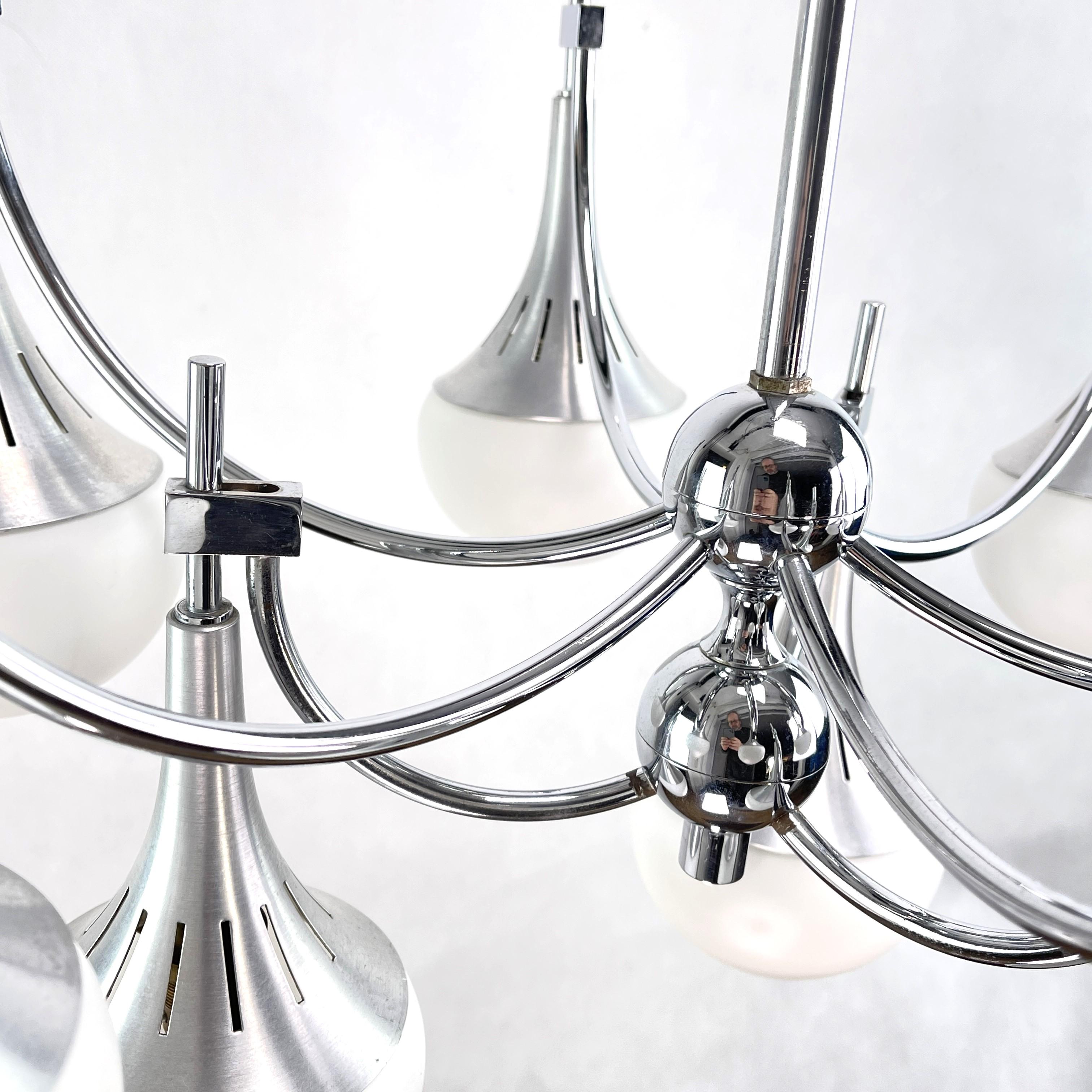 Late 20th Century Sputnik Ceiling Lamp with opaline glass from Gaetano Sciolari, 1970s