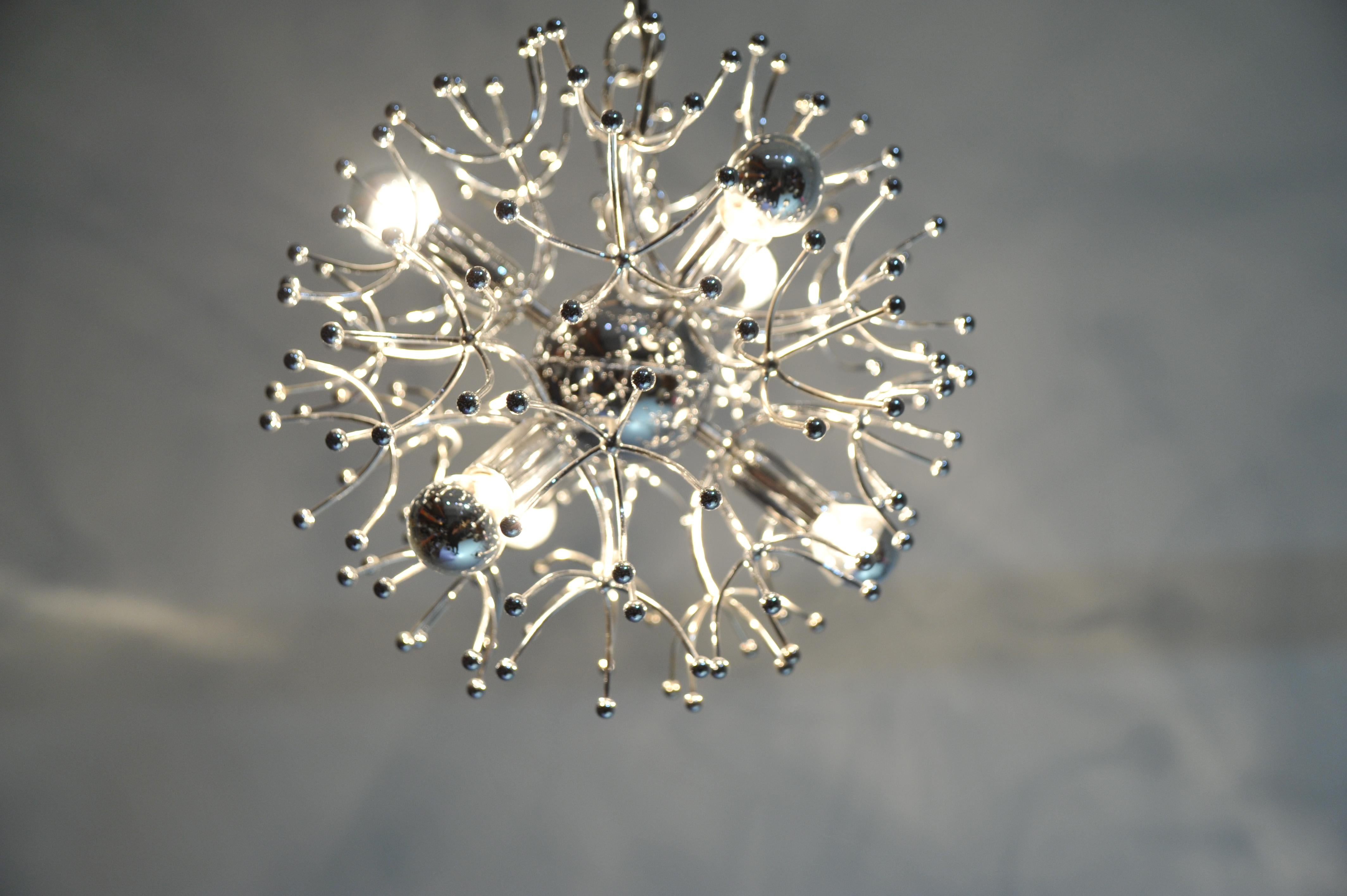 Space Age Lampada da soffitto Sputnik in cromo di Gaetano Sciolari in vendita