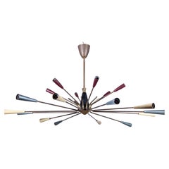 Lustre Spoutnik, années 1950, 18 Lights Cones Multicolores