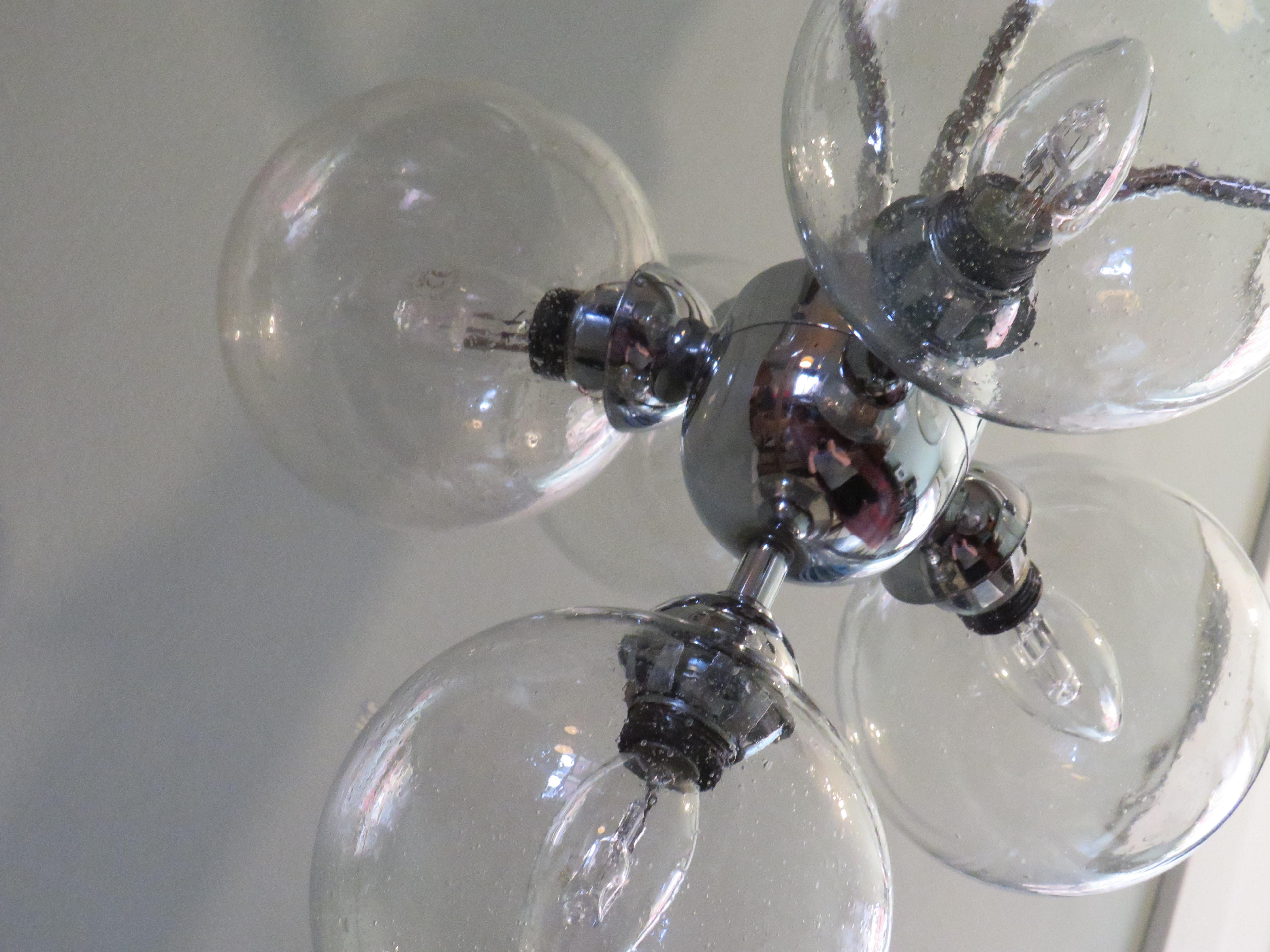 Blown Glass Sputnik chandelier 1970s by Massive Belgium For Sale