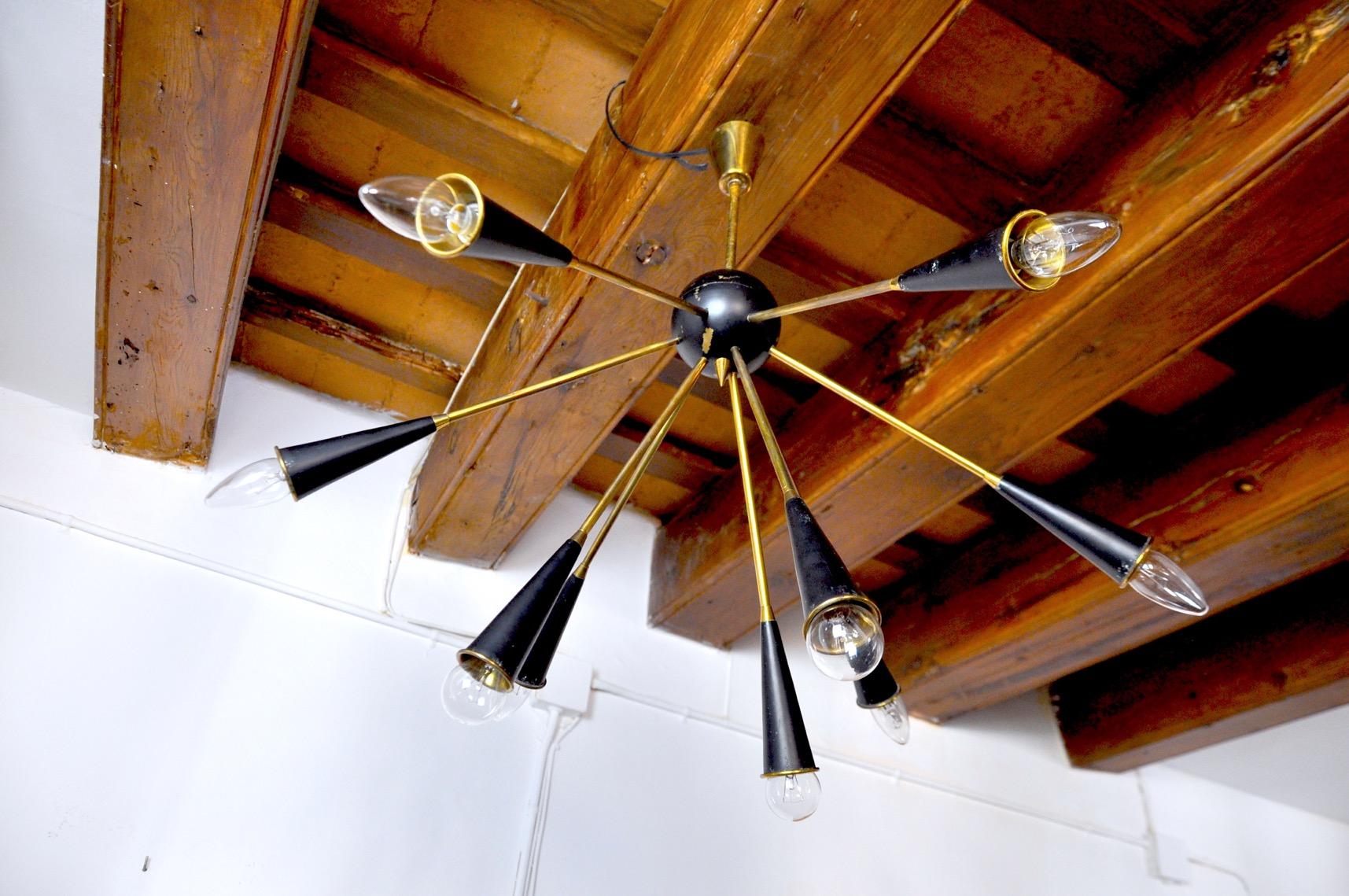 Mid-20th Century Sputnik Chandelier 9 Arms, Italy, 1960 For Sale