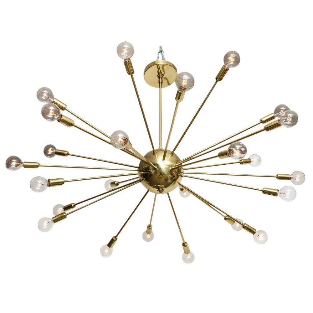 Mid-Century Modern Sputnik Chandelier, Brass, 24 Arms and Lights