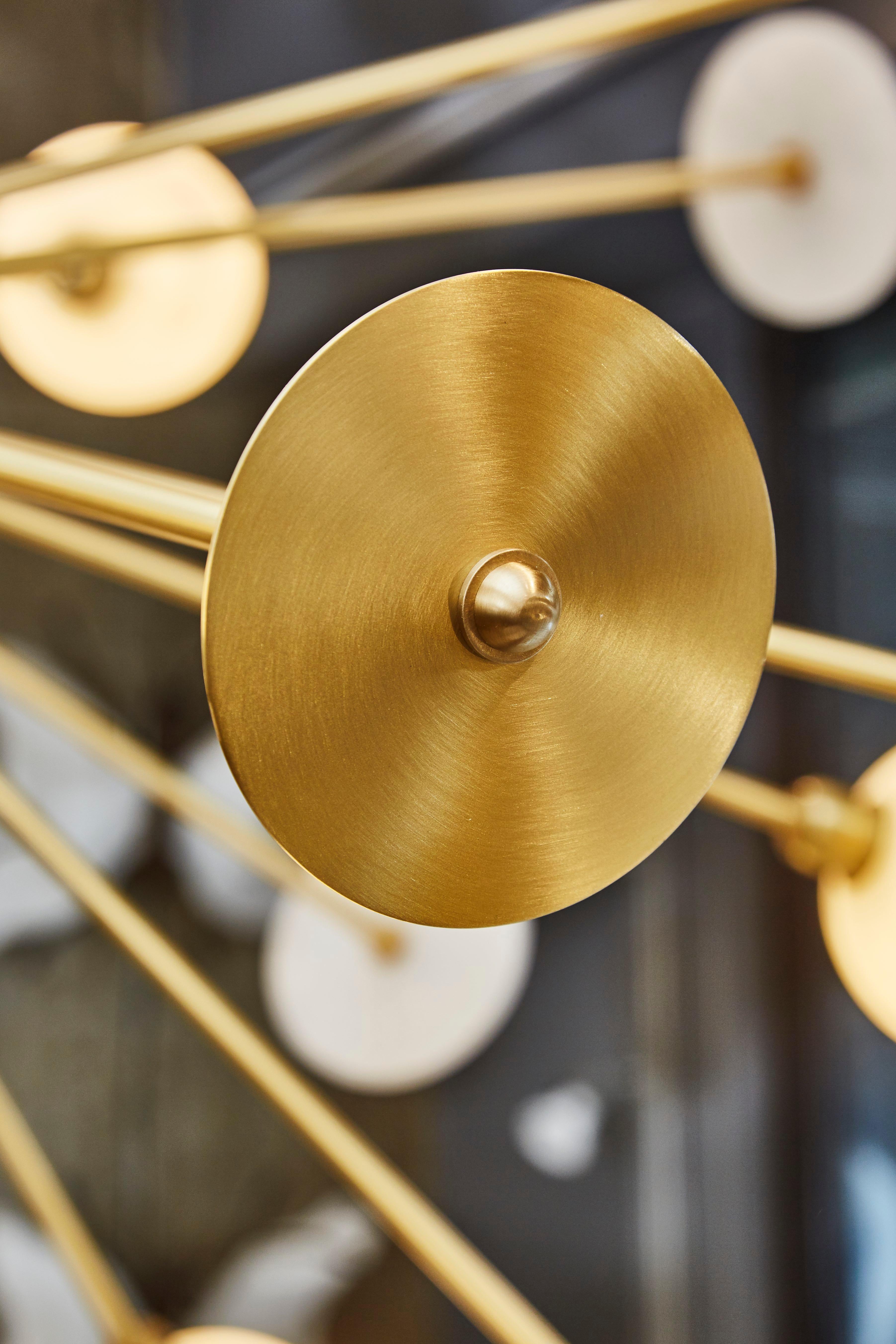 Chandelier in brass and alabaster (12 alabaster globes), creation Studio Glustin 2019, France.