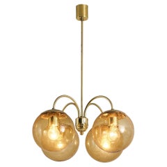 Sputnik Chandelier in Brass with Hand-Blown Amber Glass