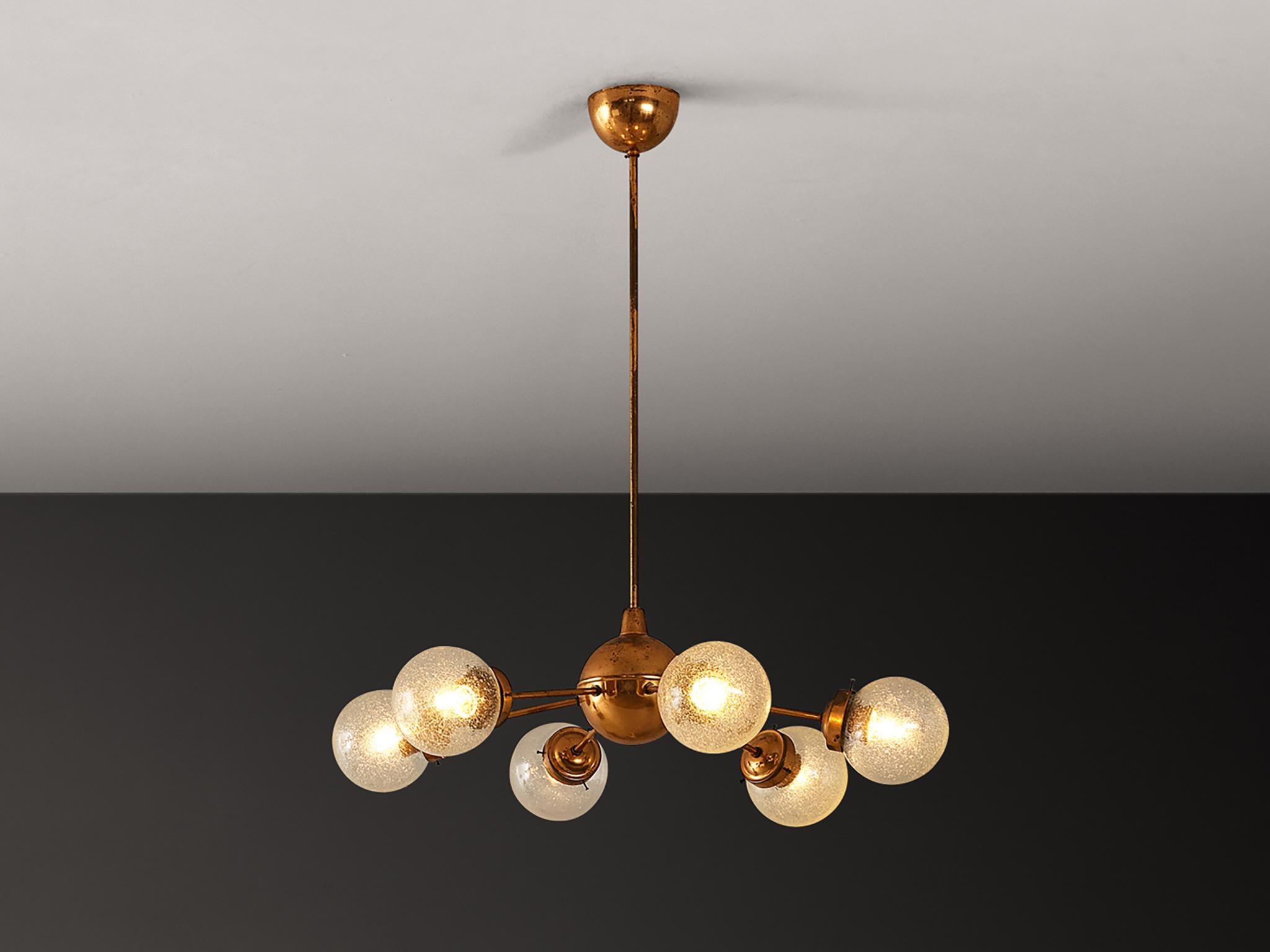 Sputnik-Kronleuchter aus Kupfer und geblasenem Glas (Europäisch) im Angebot