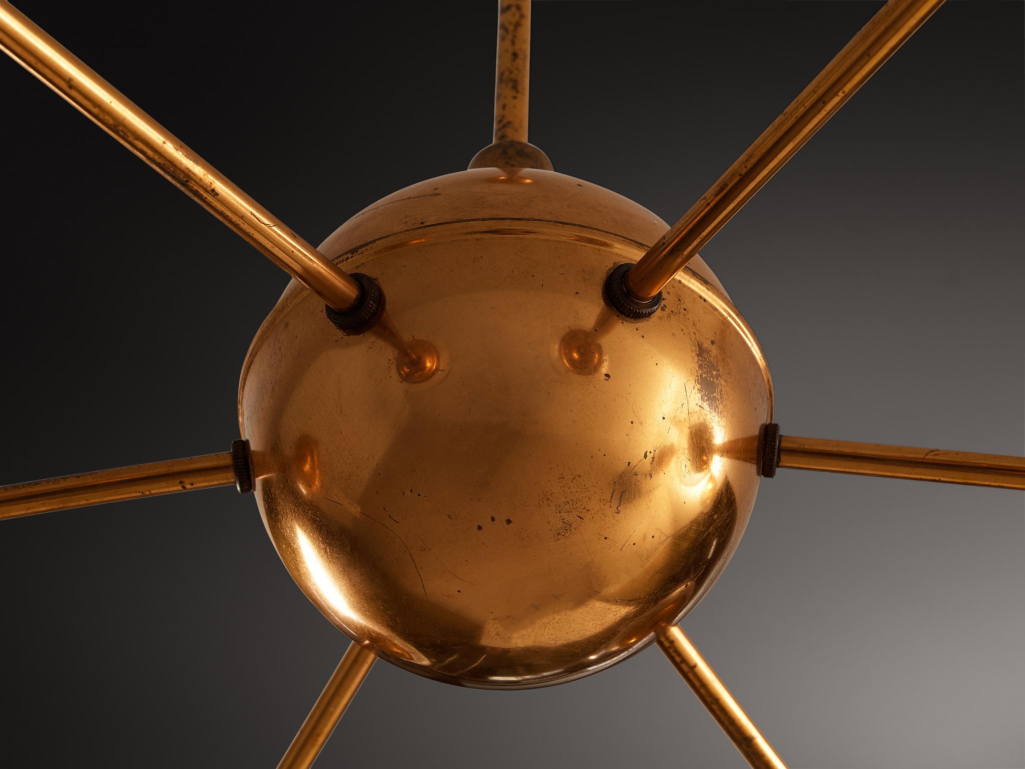 Sputnik-Kronleuchter aus Kupfer und geblasenem Glas im Zustand „Gut“ im Angebot in Waalwijk, NL