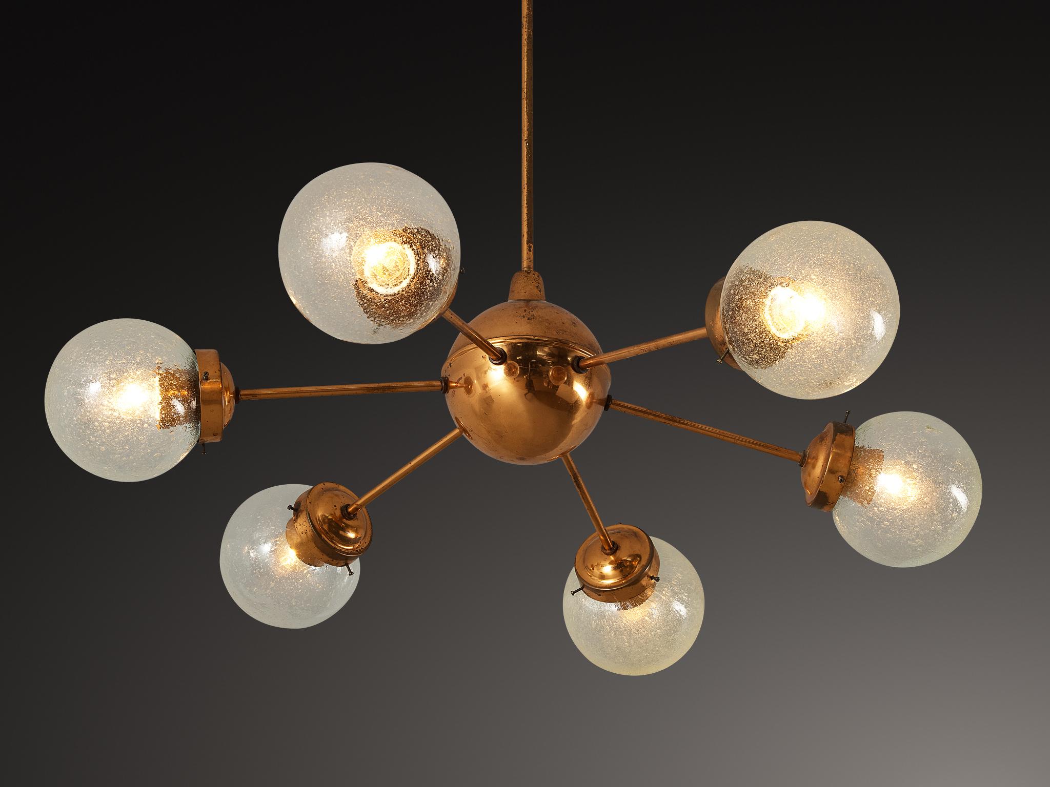 Sputnik-Kronleuchter aus Kupfer und geblasenem Glas (Ende des 20. Jahrhunderts) im Angebot