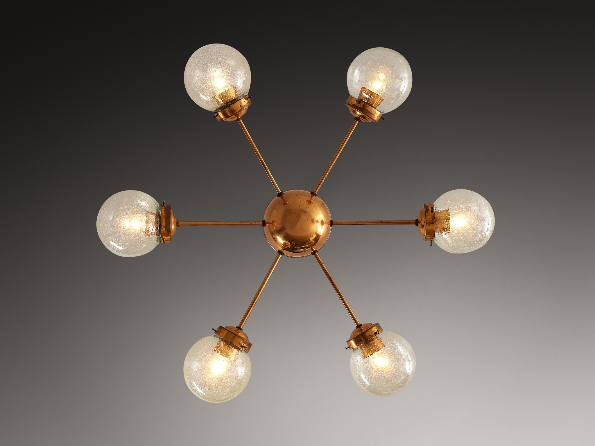 Sputnik-Kronleuchter aus Kupfer und geblasenem Glas im Angebot 2