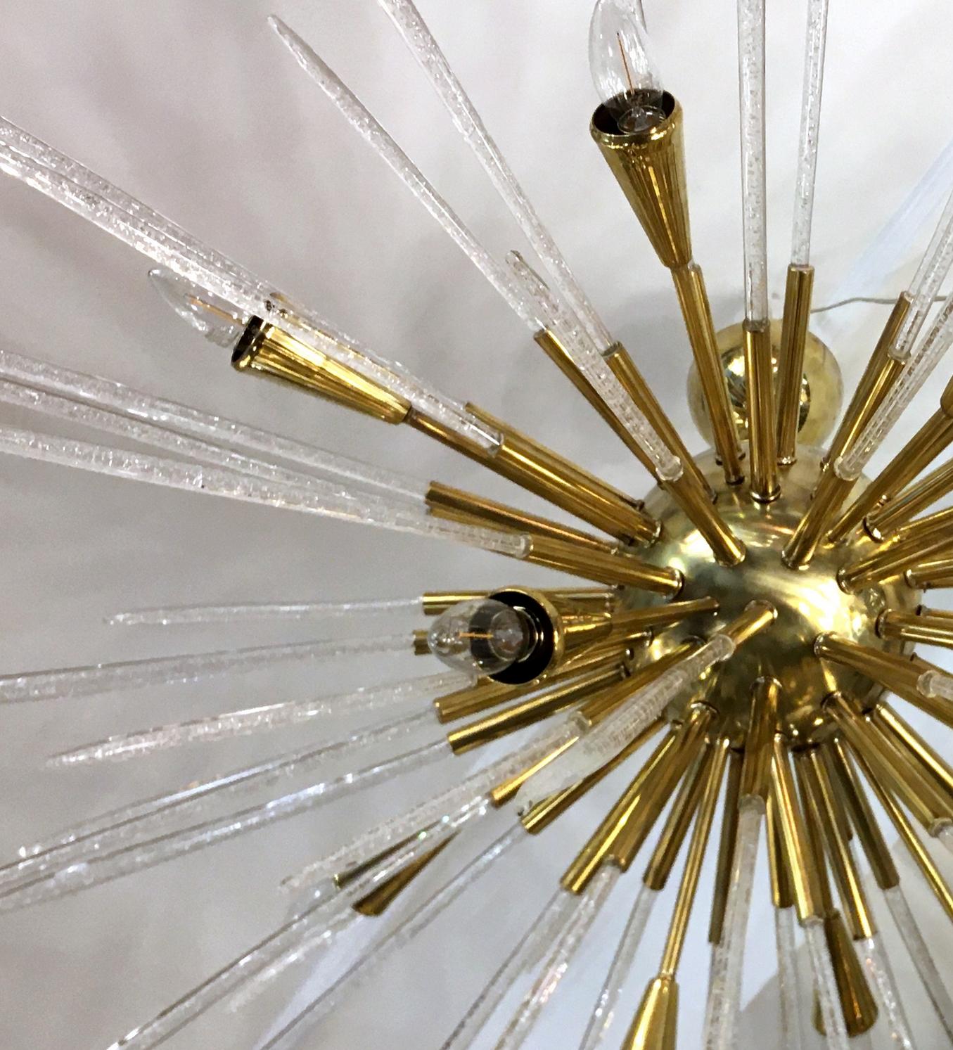Italian Sputnik Chandelier in Polished Brass and Glass, Italy, 1980