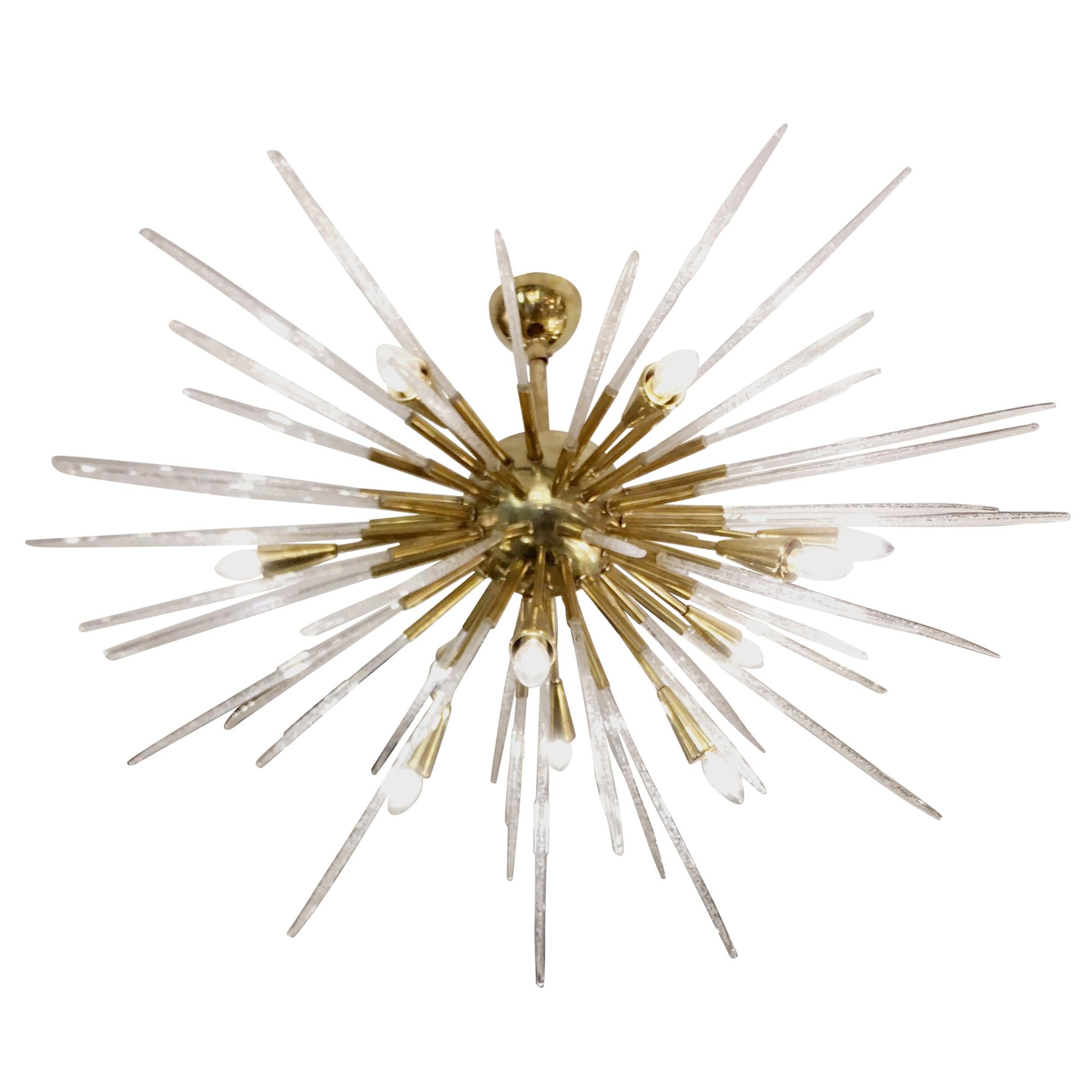 Sputnik Chandelier in Polished Brass and Glass, Italy, 1980