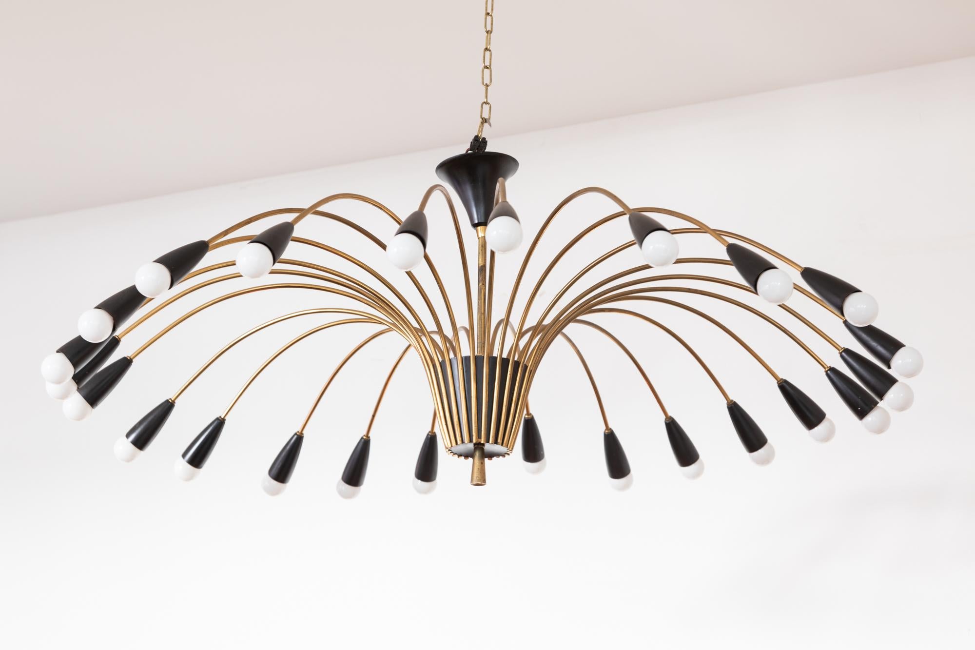 Mid-Century Modern Sputnik Chandelier Large Brass 24 Spider-Lights Kaiser Leuchten, 1950s, Germany