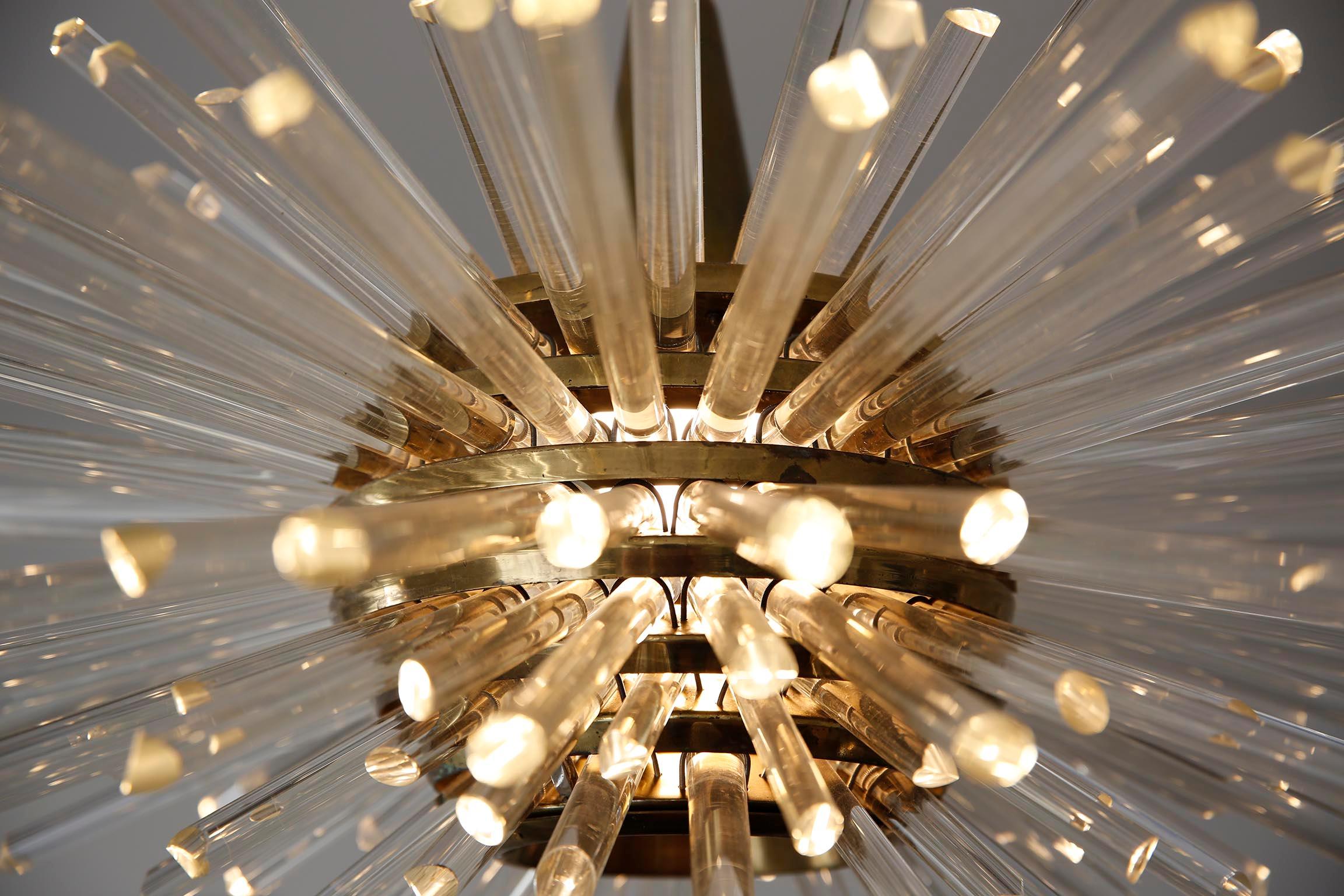 Sputnik Chandelier 'Miracle', Brass Glass Rods, Bakalowits, 1960s For Sale 5