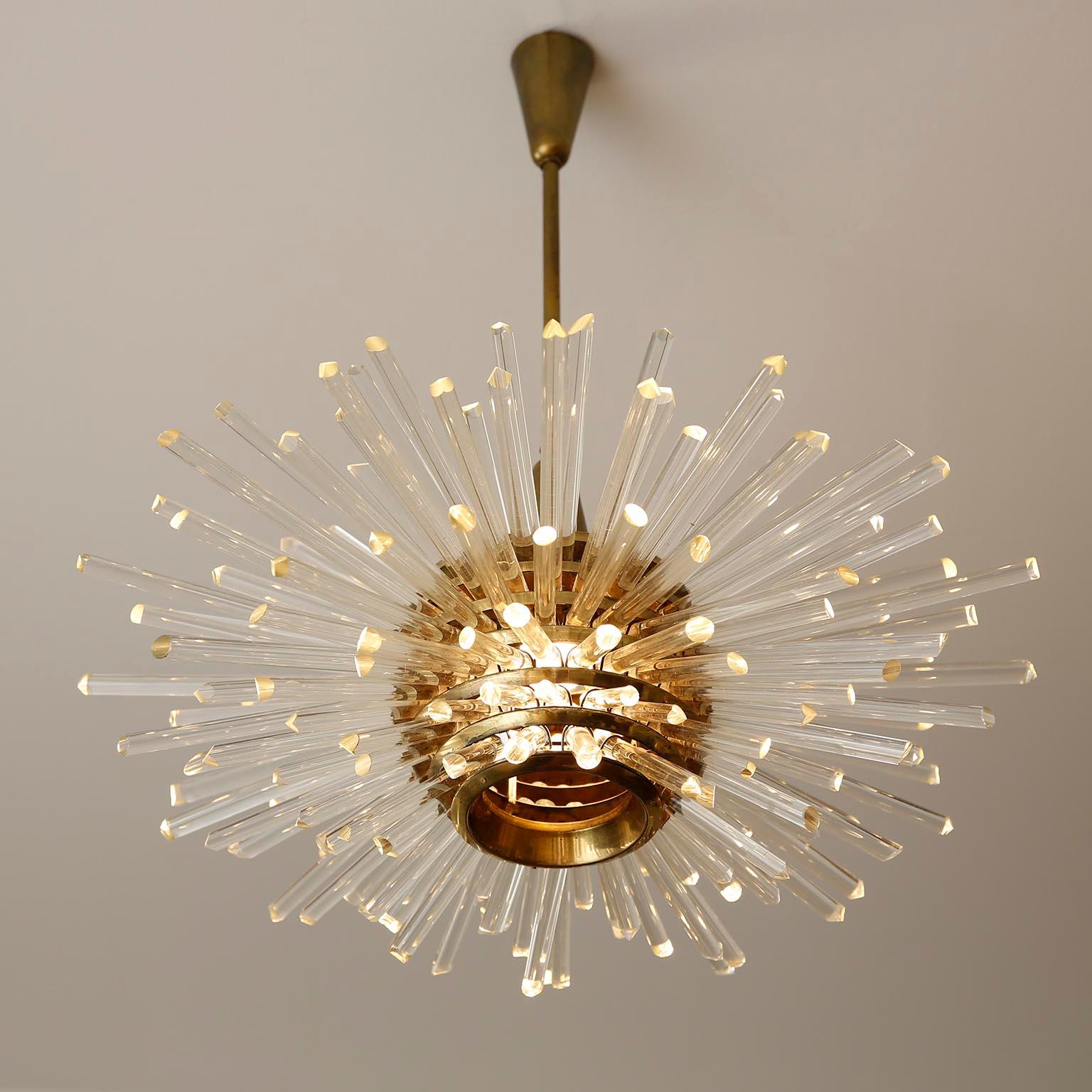 Sputnik Chandelier 'Miracle', Brass Glass Rods, Bakalowits, 1960s For Sale 2