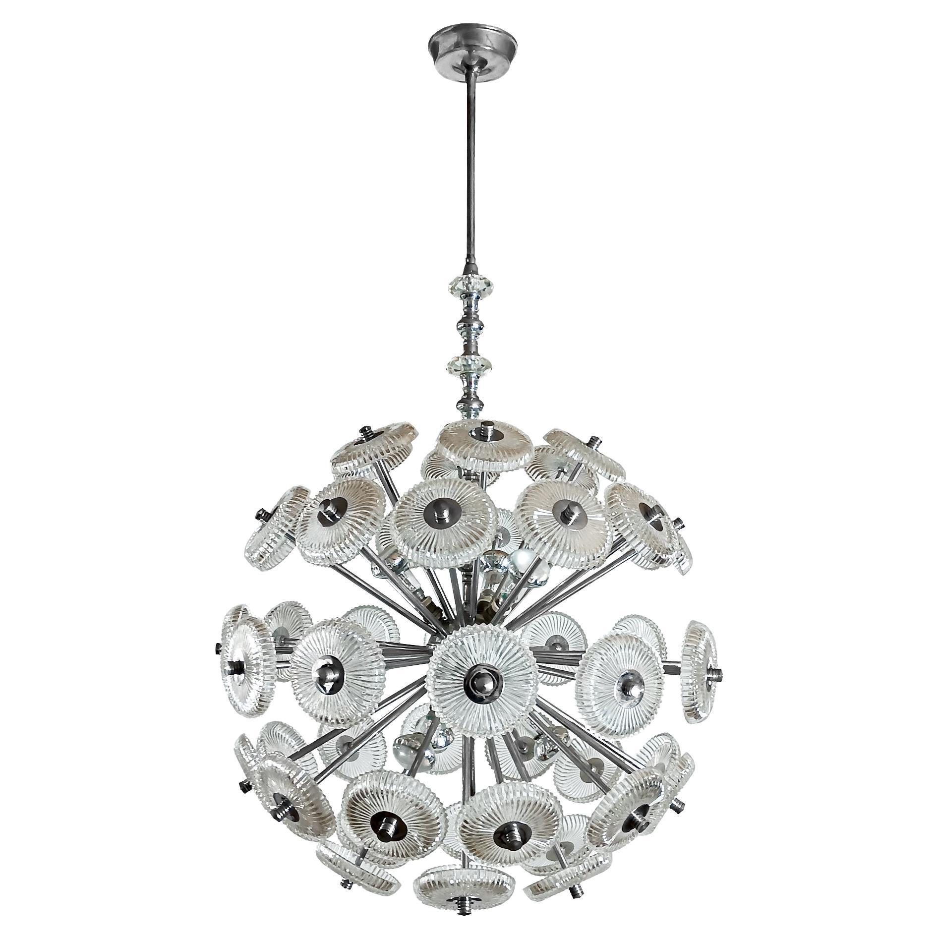 Mid-Century Modern Sputnik Chandelier, Metal and Glass – Spain 1950-60 For Sale