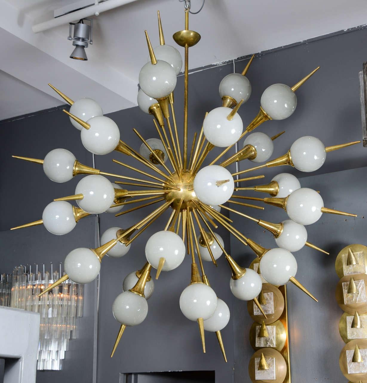 Mid-Century Modern Sputnik Chandelier with Grey Murano Glass Globes For Sale