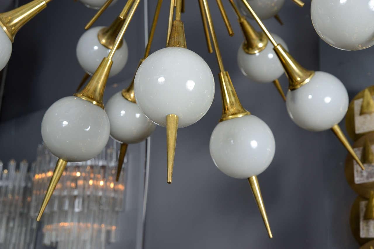 Brass Sputnik Chandelier with Grey Murano Glass Globes For Sale