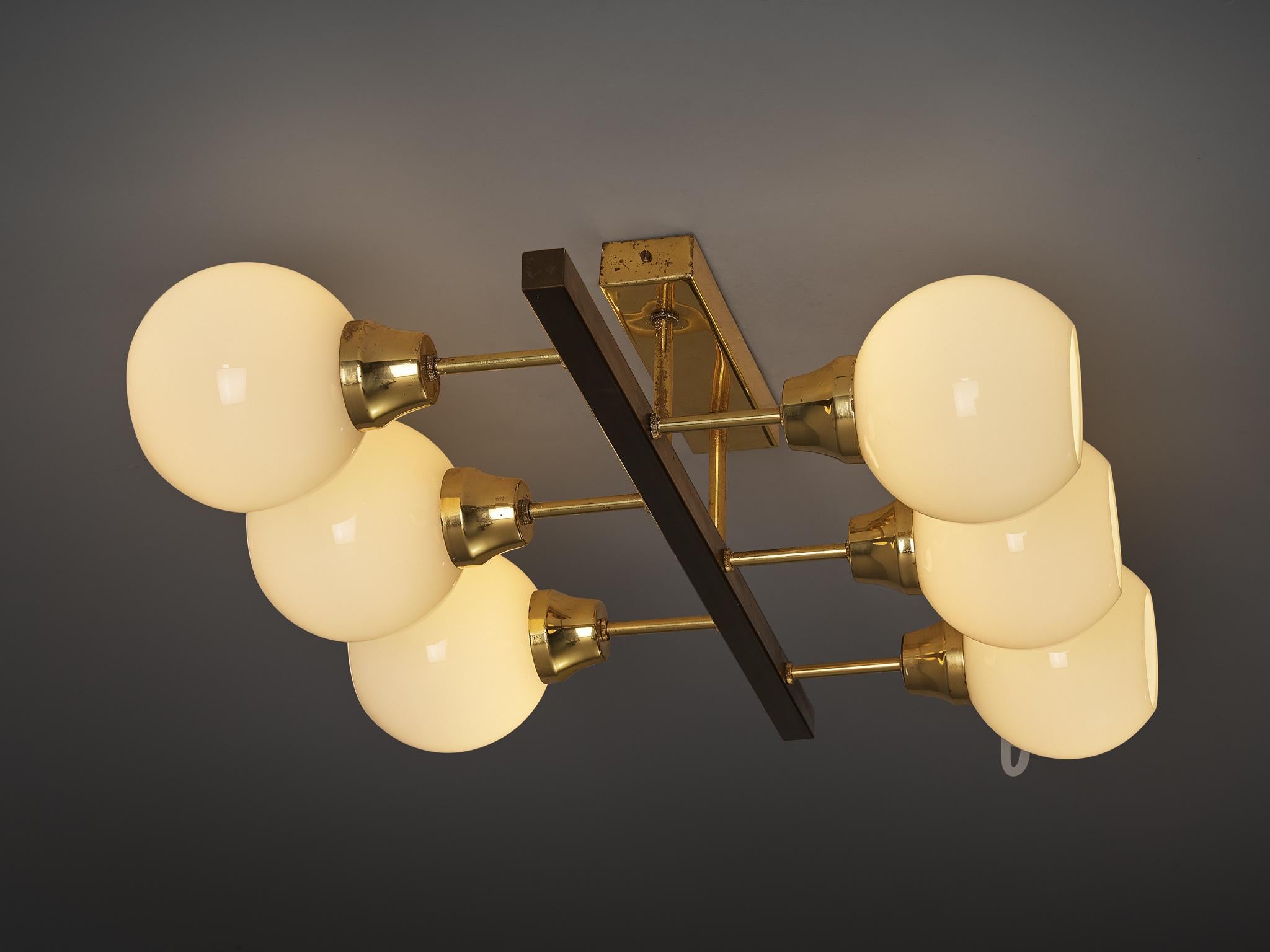 Laiton Lustre Sputnik en verre et laiton en vente