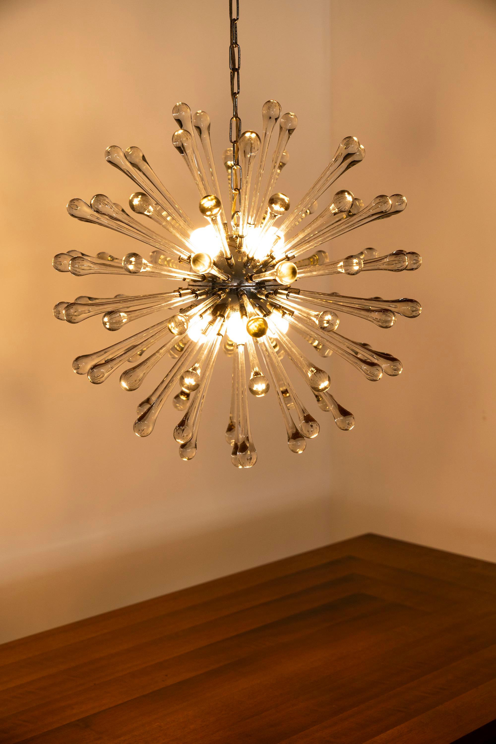 Sputnik Chandelier with Murano Glass Drops, Italy 1960s For Sale 6