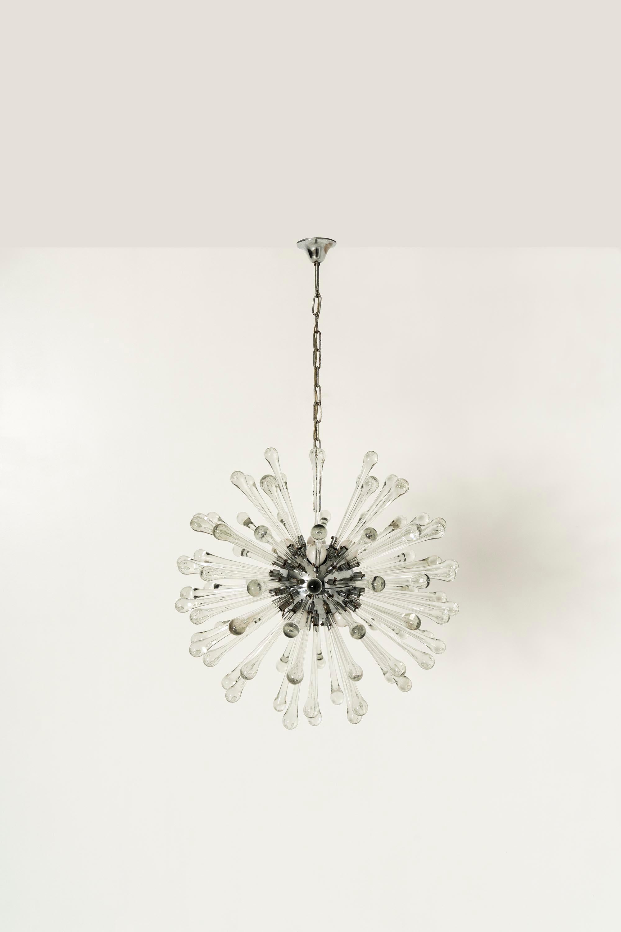 Mid-Century Modern Sputnik Chandelier with Murano Glass Drops, Italy 1960s For Sale