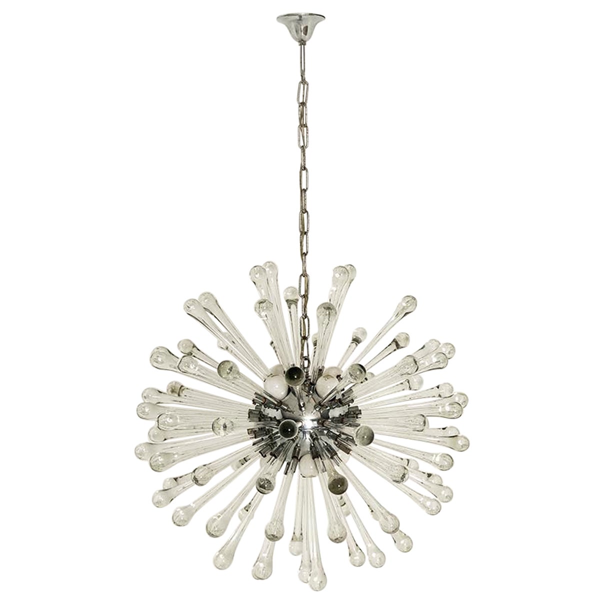 Lampadario Sputnik con gocce di vetro di Murano, Italia 1960