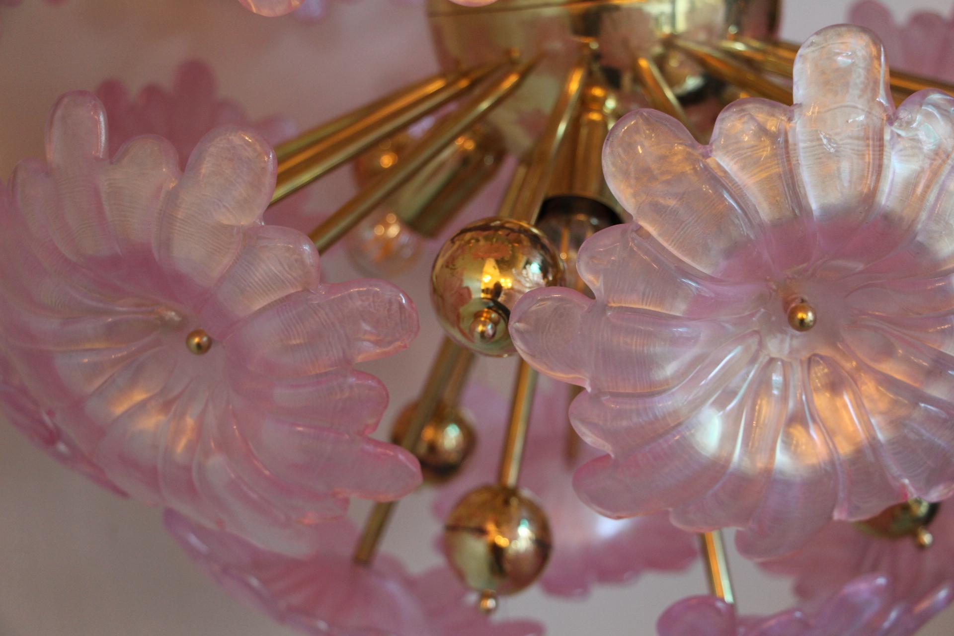 Sputnik Chandelier with Murano Glass Pink Flowers 4