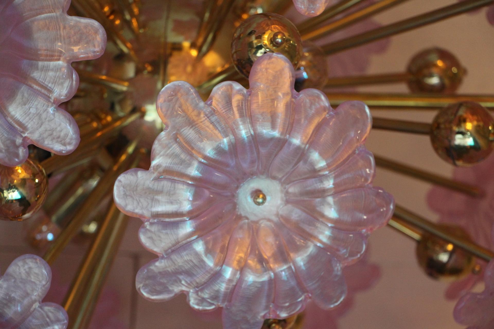 Sputnik Chandelier with Murano Glass Pink Flowers 5