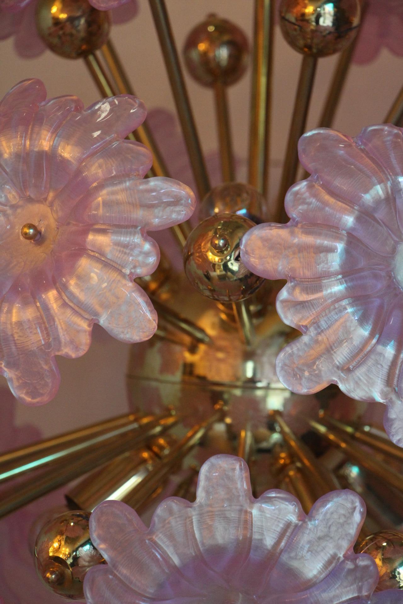 Sputnik Chandelier with Murano Glass Pink Flowers 6