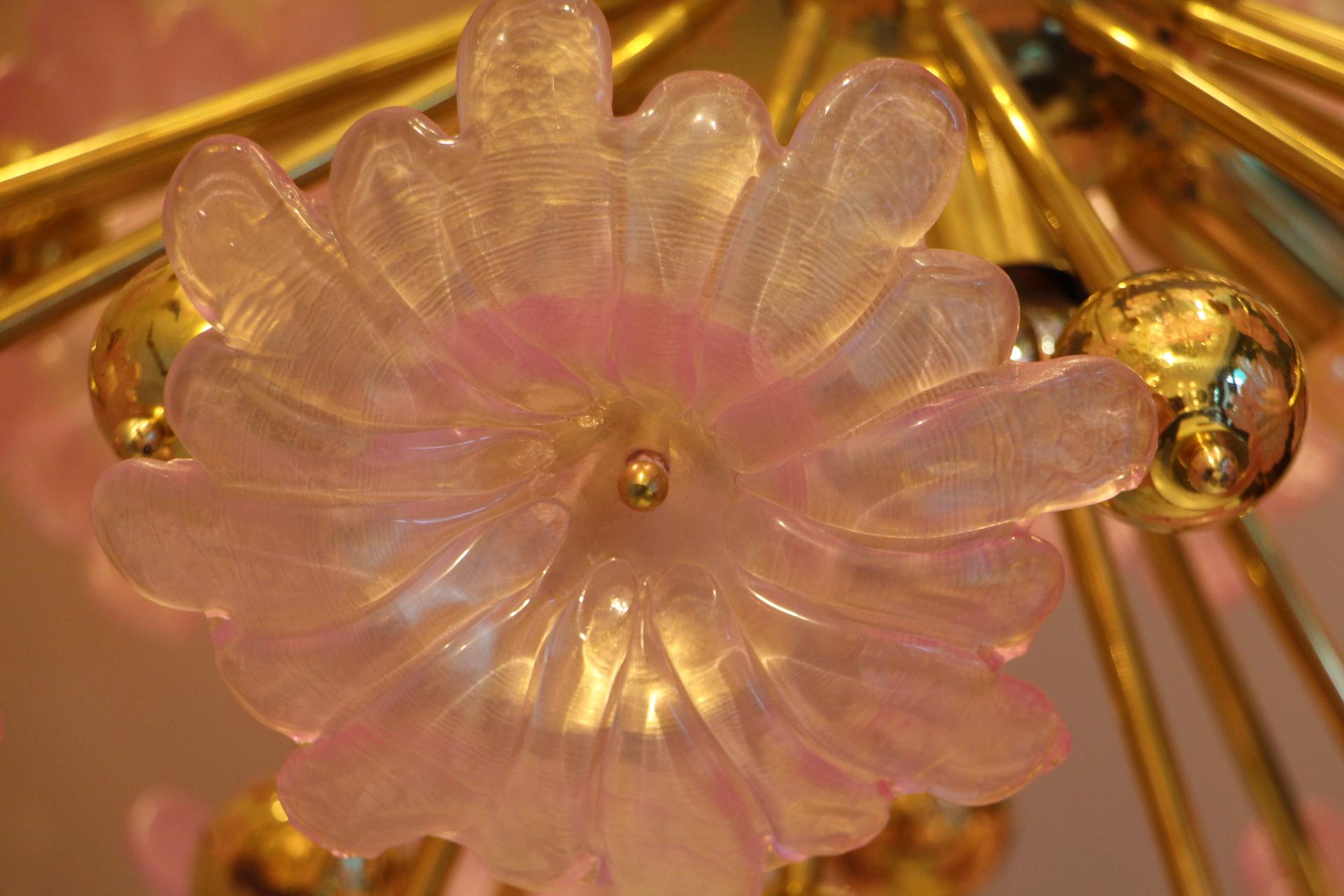 Italian Sputnik Chandelier with Murano Glass Pink Flowers