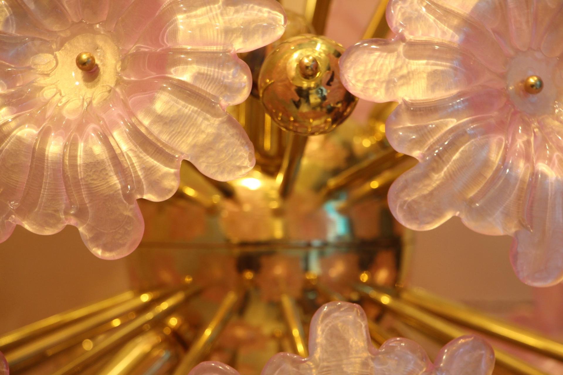 Late 20th Century Sputnik Chandelier with Murano Glass Pink Flowers