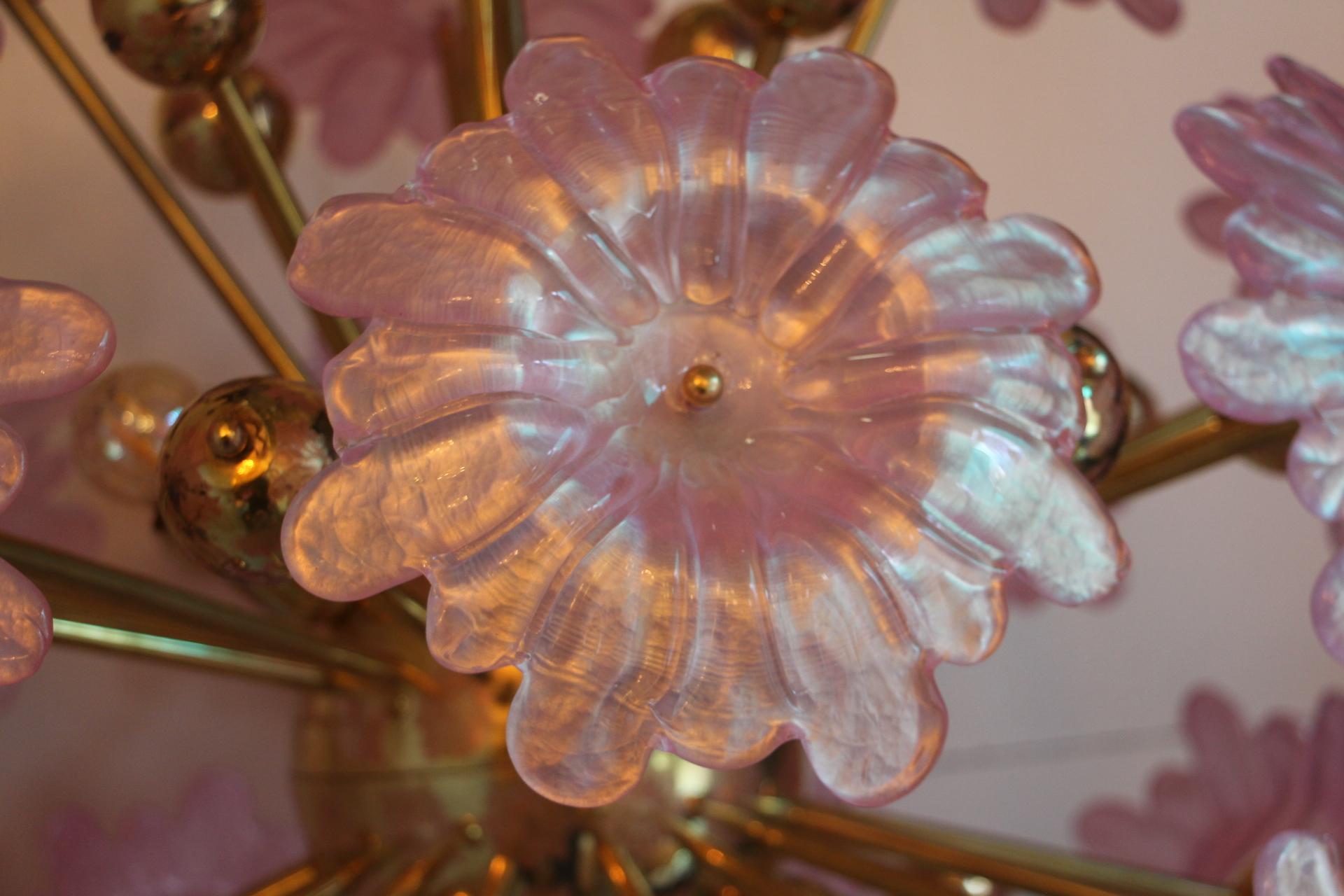 Sputnik Chandelier with Murano Glass Pink Flowers 2