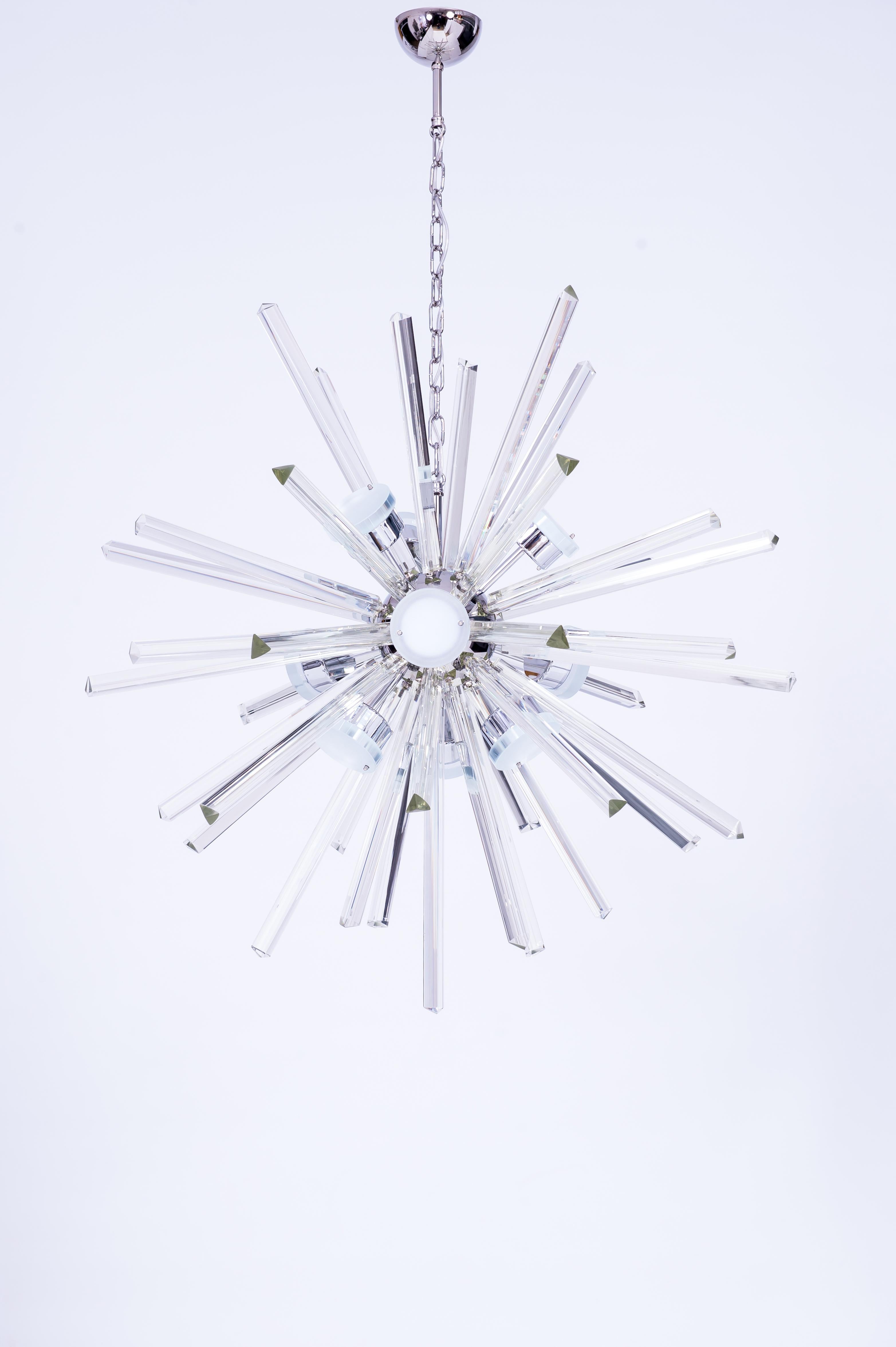 Modern Sputnik Chandelier with Trihedron Elements in Murano Glass, 2020s, Italy For Sale