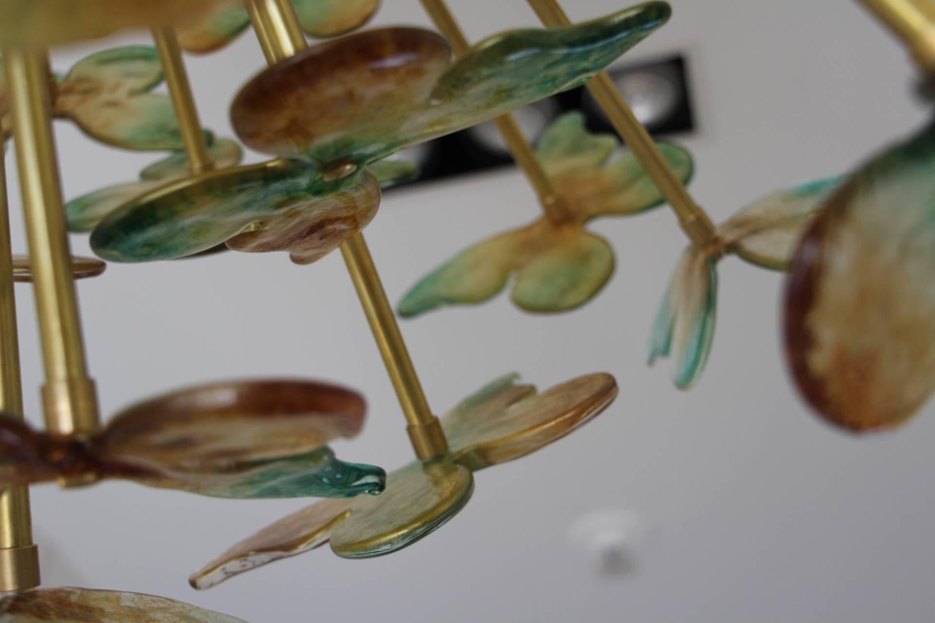Late 20th Century Sputnik Chandelier with Yellow and Green Glass Butterflies