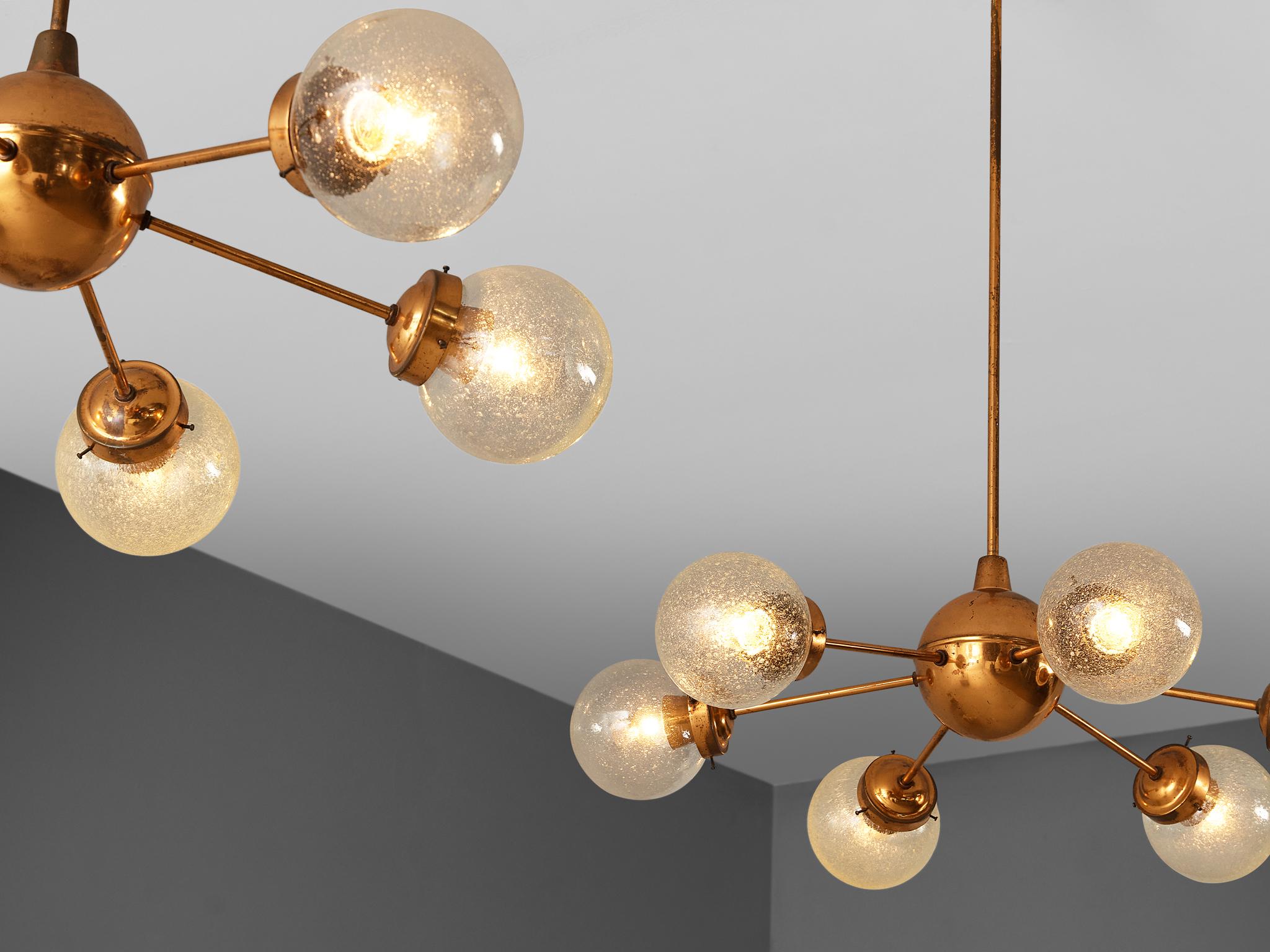 Mid-Century Modern Sputnik Chandeliers in Copper and Blown Glass  For Sale