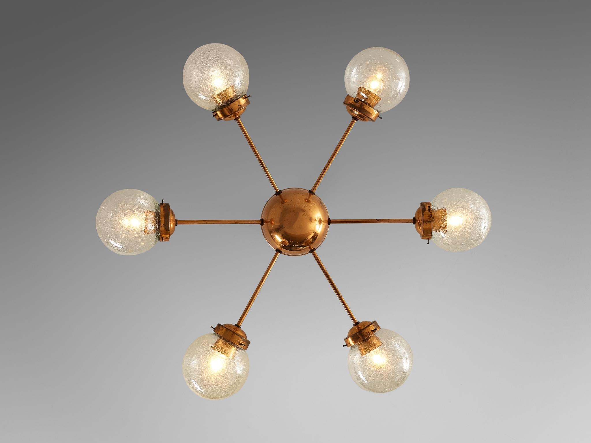 Late 20th Century Sputnik Chandeliers in Copper and Blown Glass  For Sale