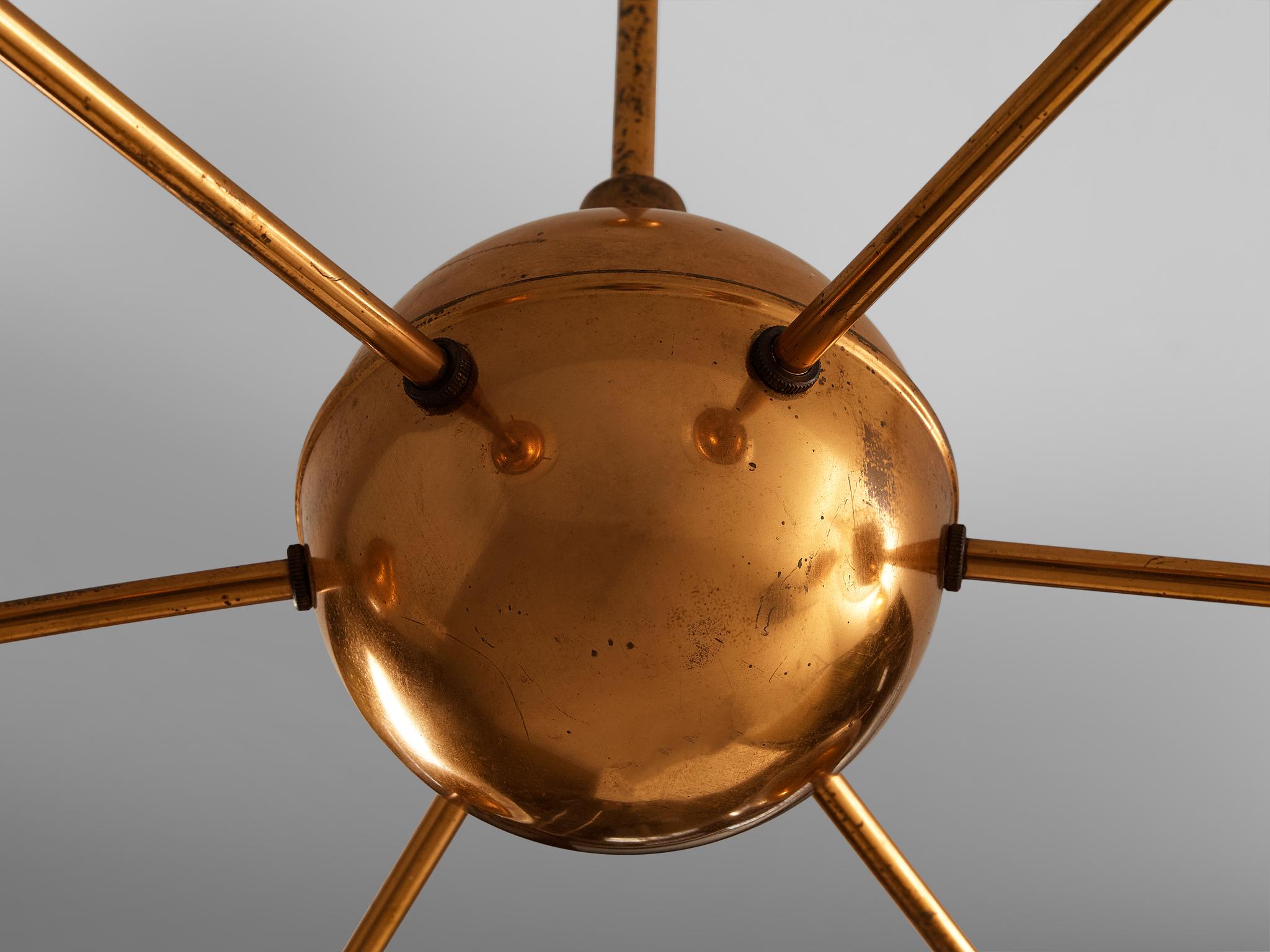 Sputnik-Kronleuchter aus Kupfer und mundgeblasenem Glas  (Metall) im Angebot