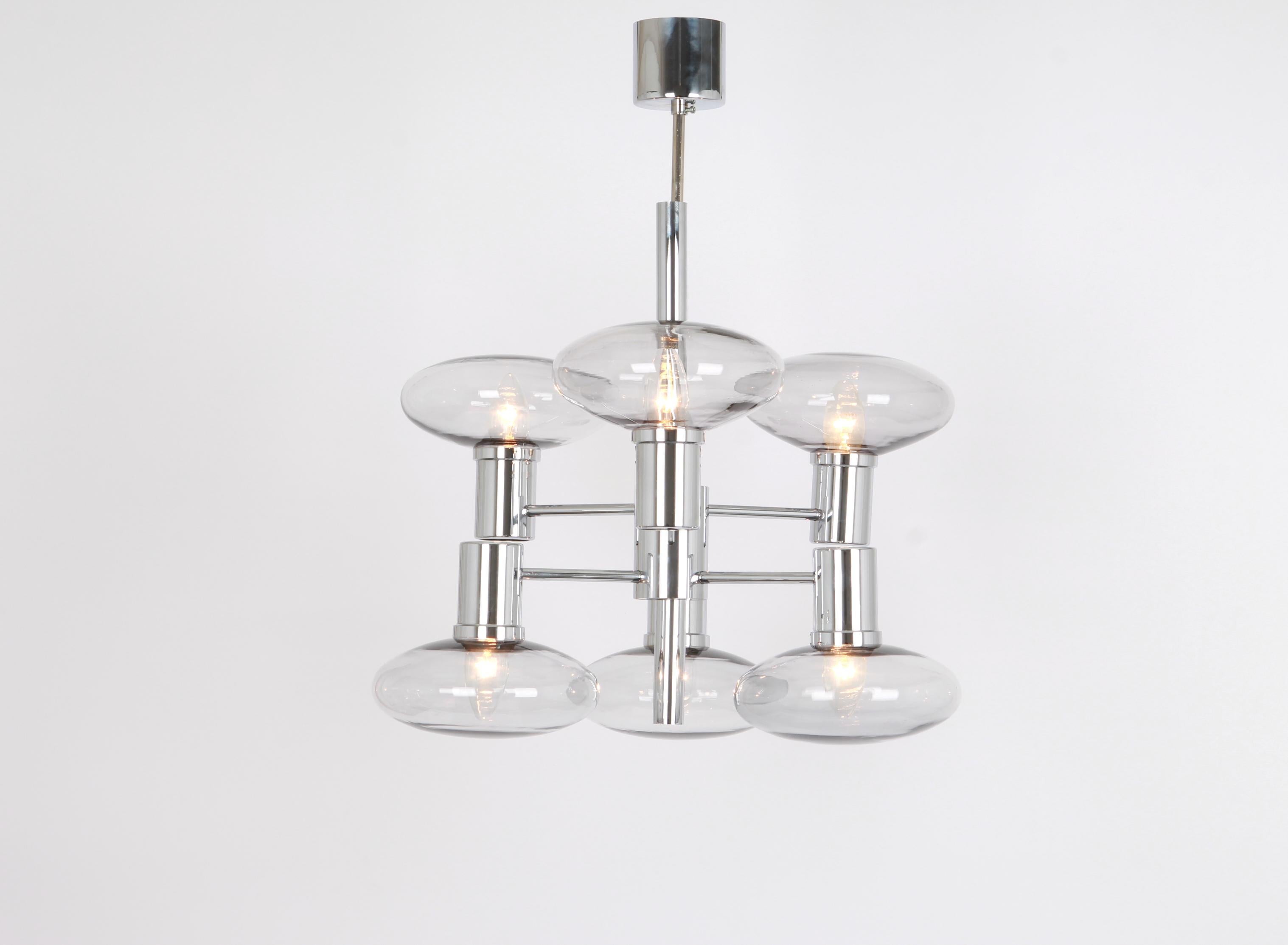 Sputnik Chrome  Chandelier by Doria , Germany, 1960s In Good Condition For Sale In Aachen, NRW