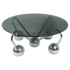 Sputnik Coffee Table in Chromed Metal and Smoked Glass