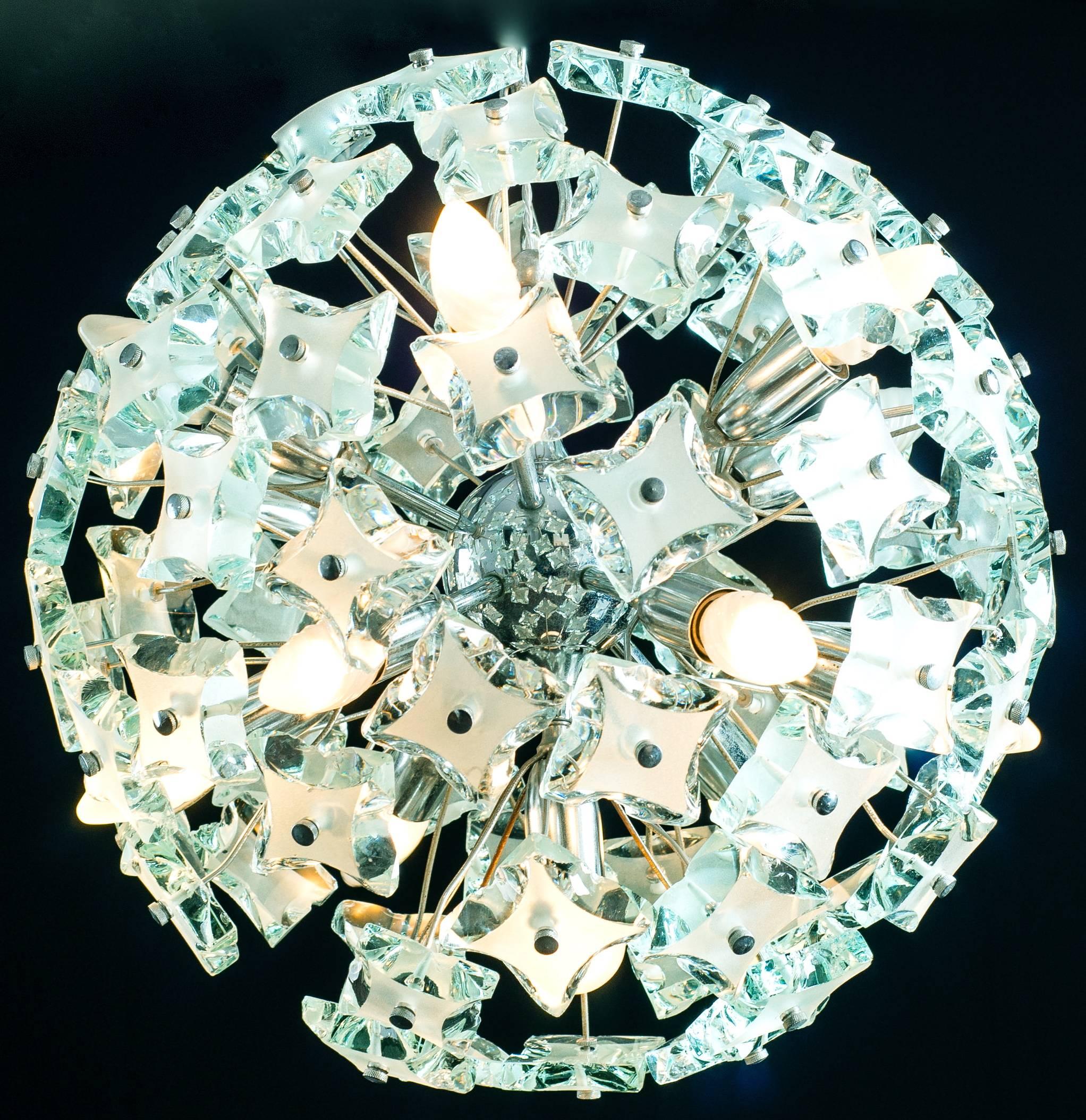 Midcentury Sputnik Cut-Glass Chandelier, style of Fontana Arte, circa 1960's For Sale 3