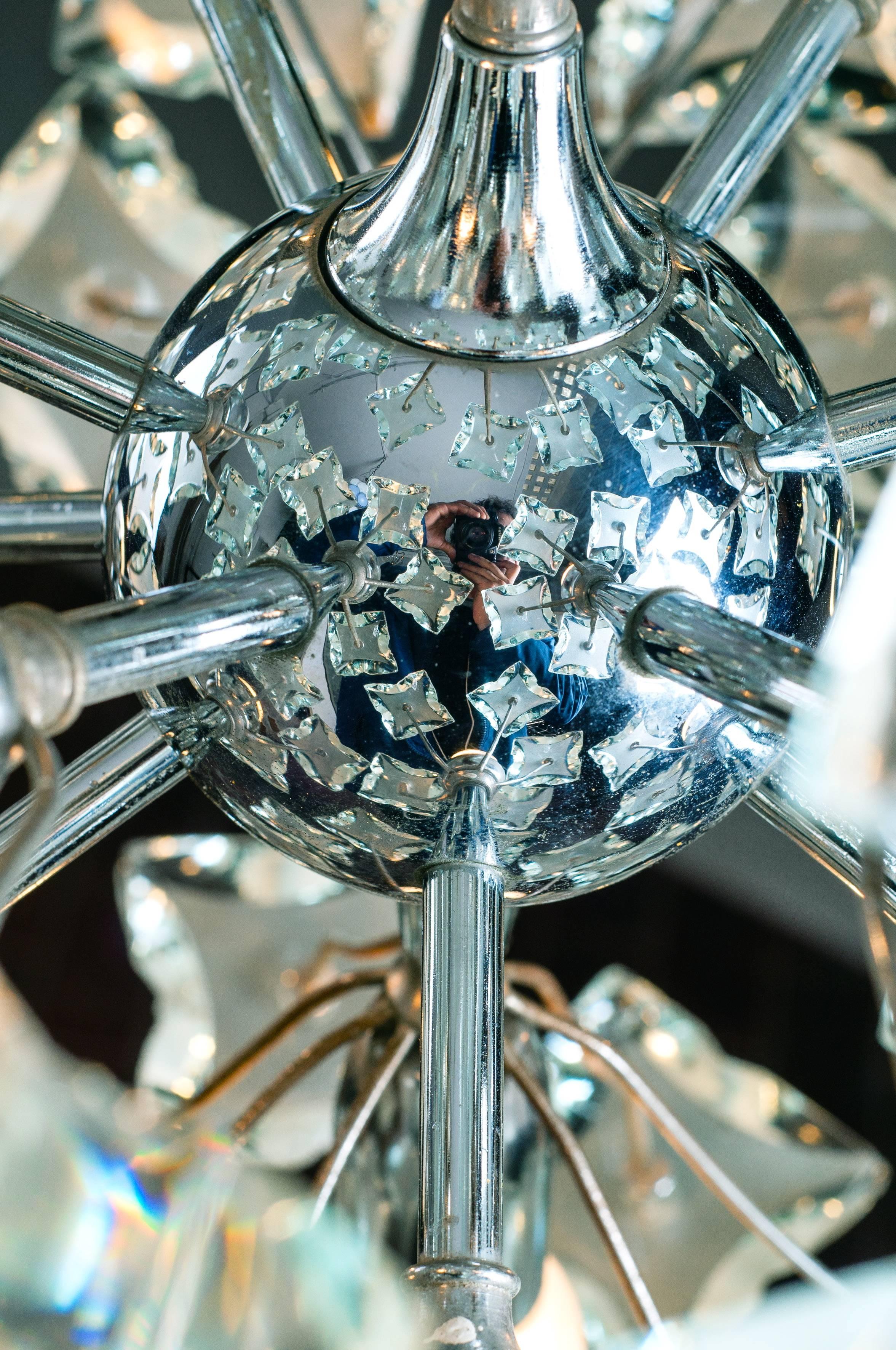 20th Century Midcentury Sputnik Cut-Glass Chandelier, style of Fontana Arte, circa 1960's For Sale
