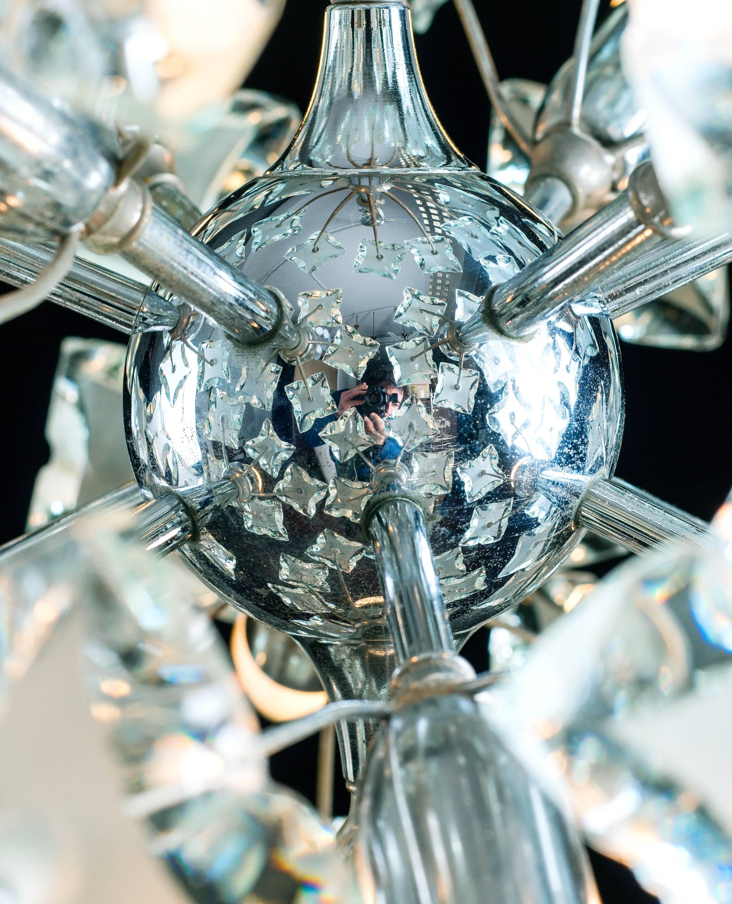 Cut Glass Midcentury Sputnik Cut-Glass Chandelier, style of Fontana Arte, circa 1960's For Sale