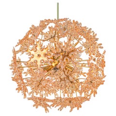 1960s Sische Sputnik Flower Chandelier Iridescent Amber Murano Glass and Brass
