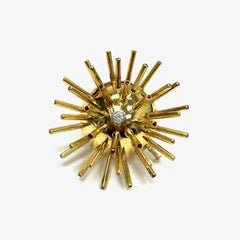 Sputnik Diamond Ruby Yellow Gold Brooch