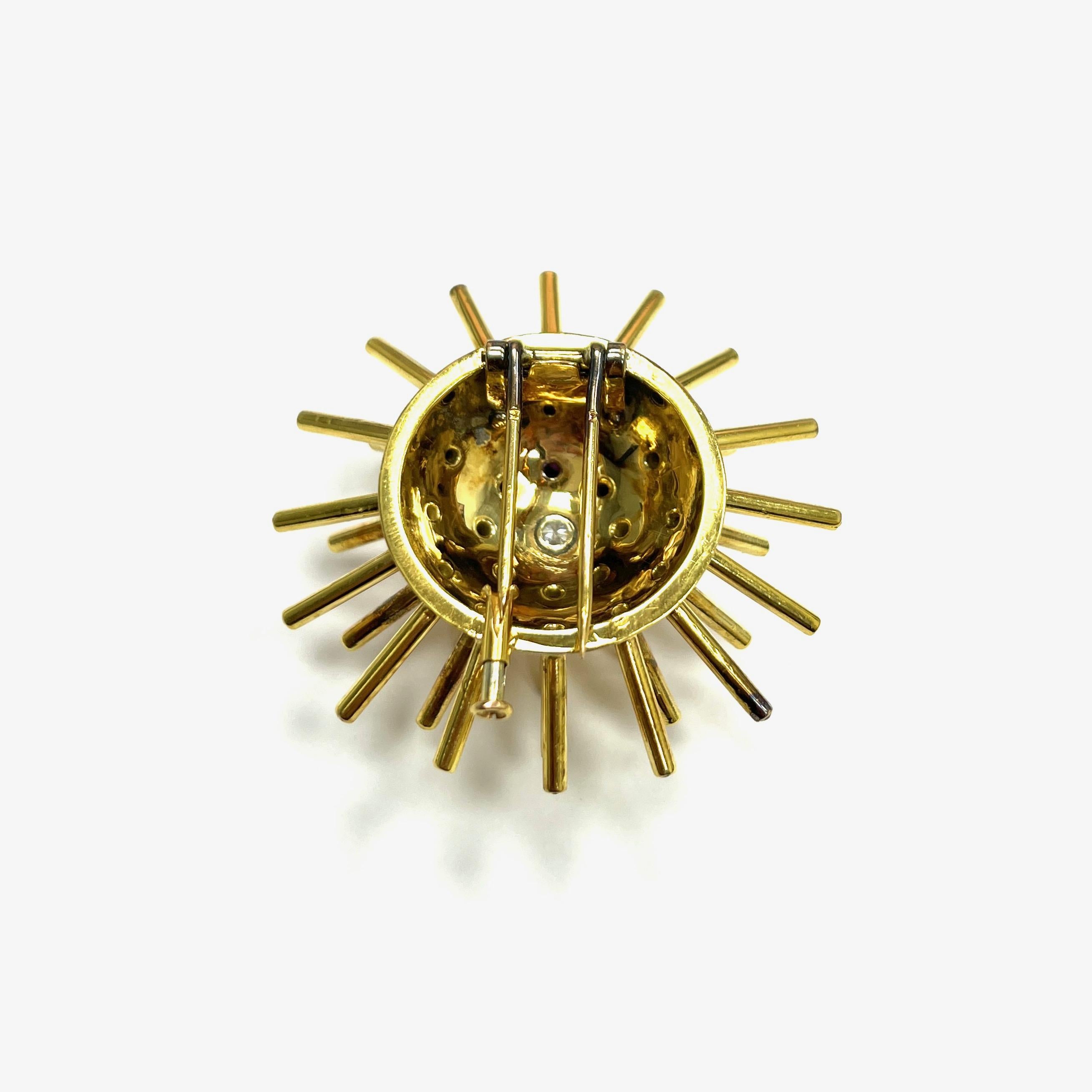 Broche Sputnik Diamante Rubí Oro Amarillo en venta 1