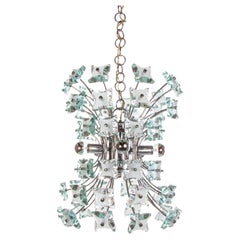 Aquamarine Murano Chandelier Glass & Chrome by Fontana Arte, Italy, 1970s