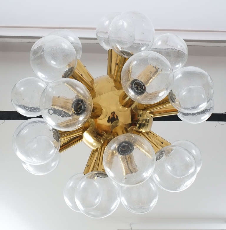 Austrian Sputnik Globe Lamp Glass and Brass Chandelier by J.T. Kalmar, 1960 For Sale