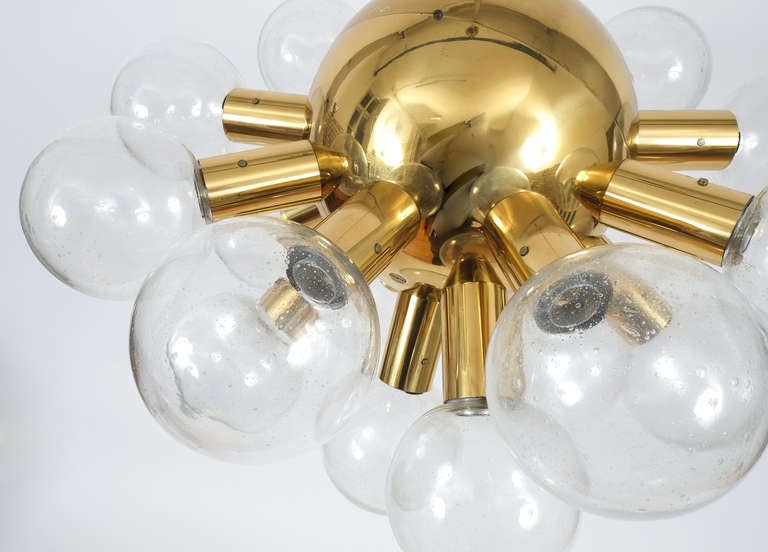 Sputnik Globe Lamp Glass and Brass Chandelier by J.T. Kalmar, 1960 In Good Condition For Sale In Vienna, AT