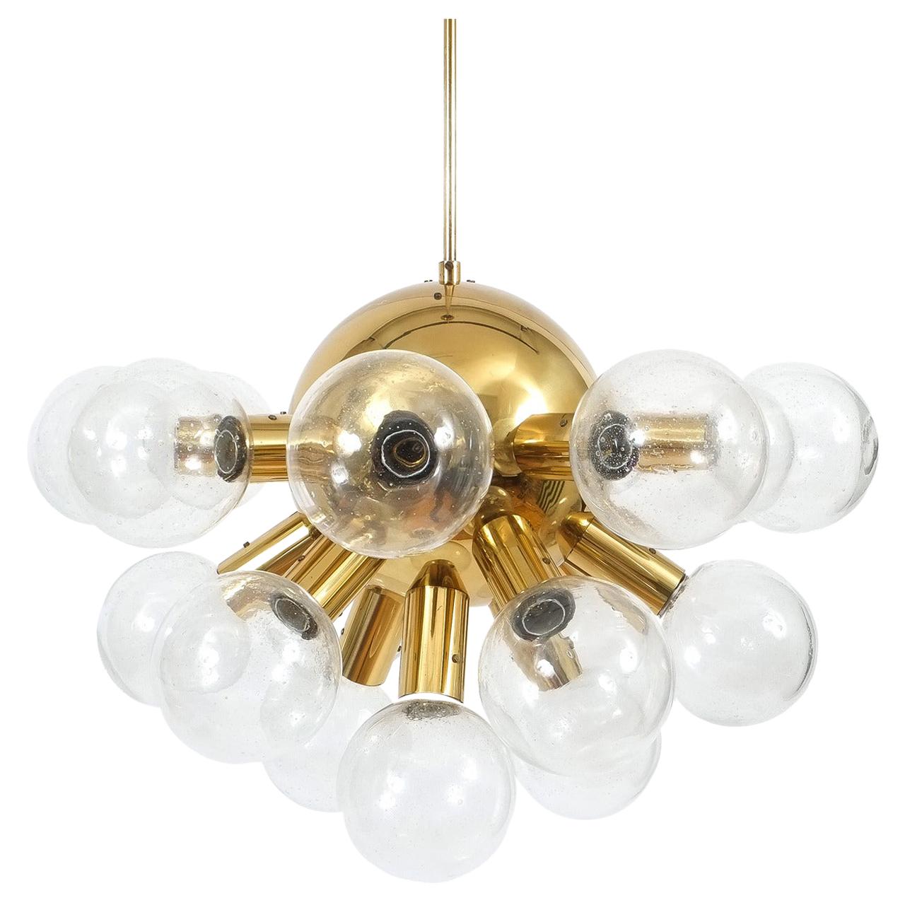 Sputnik Globe Lamp Glass and Brass Chandelier by J.T. Kalmar, 1960