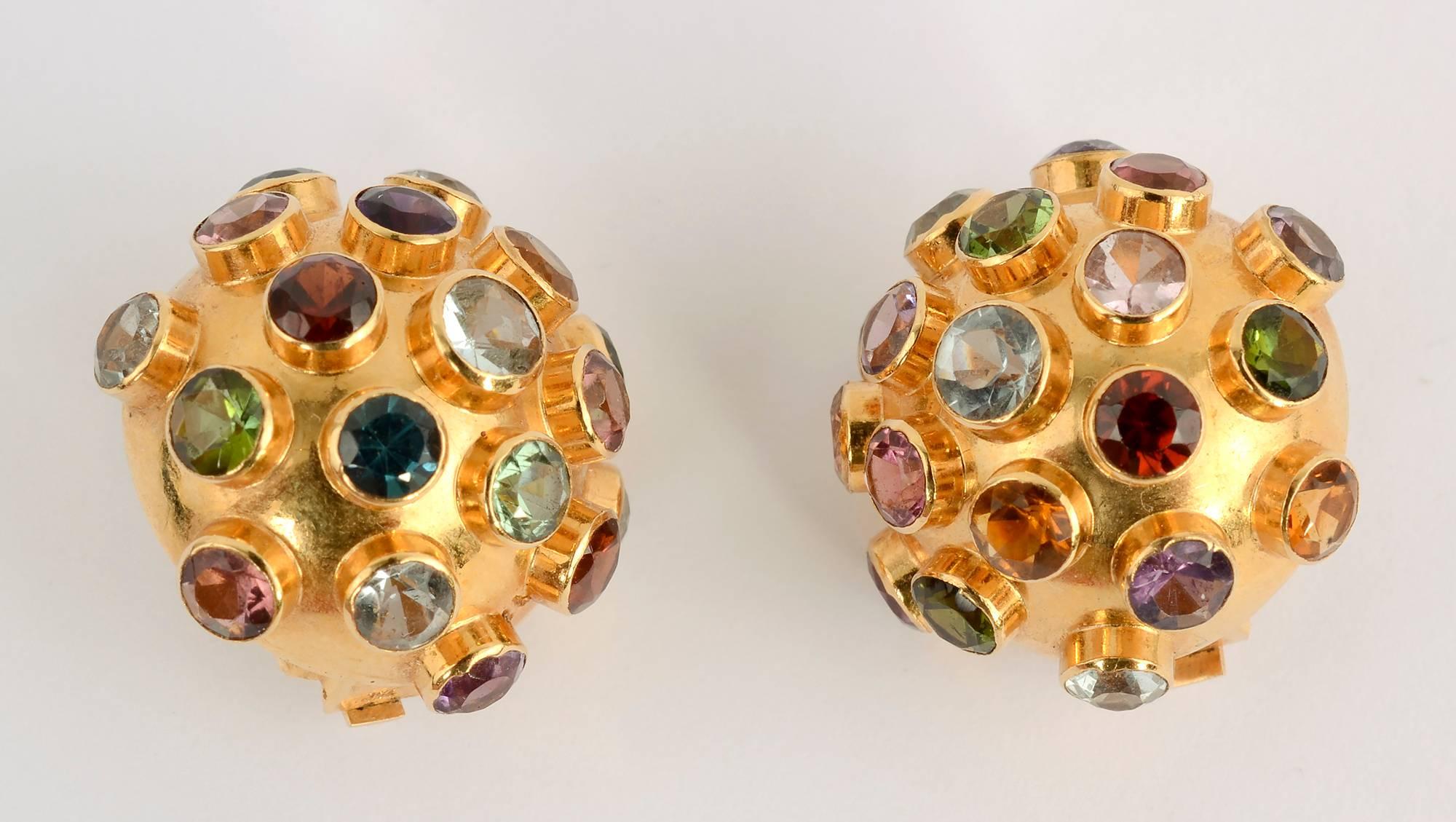 Modernist Sputnik Gold Earrings with Gemstones