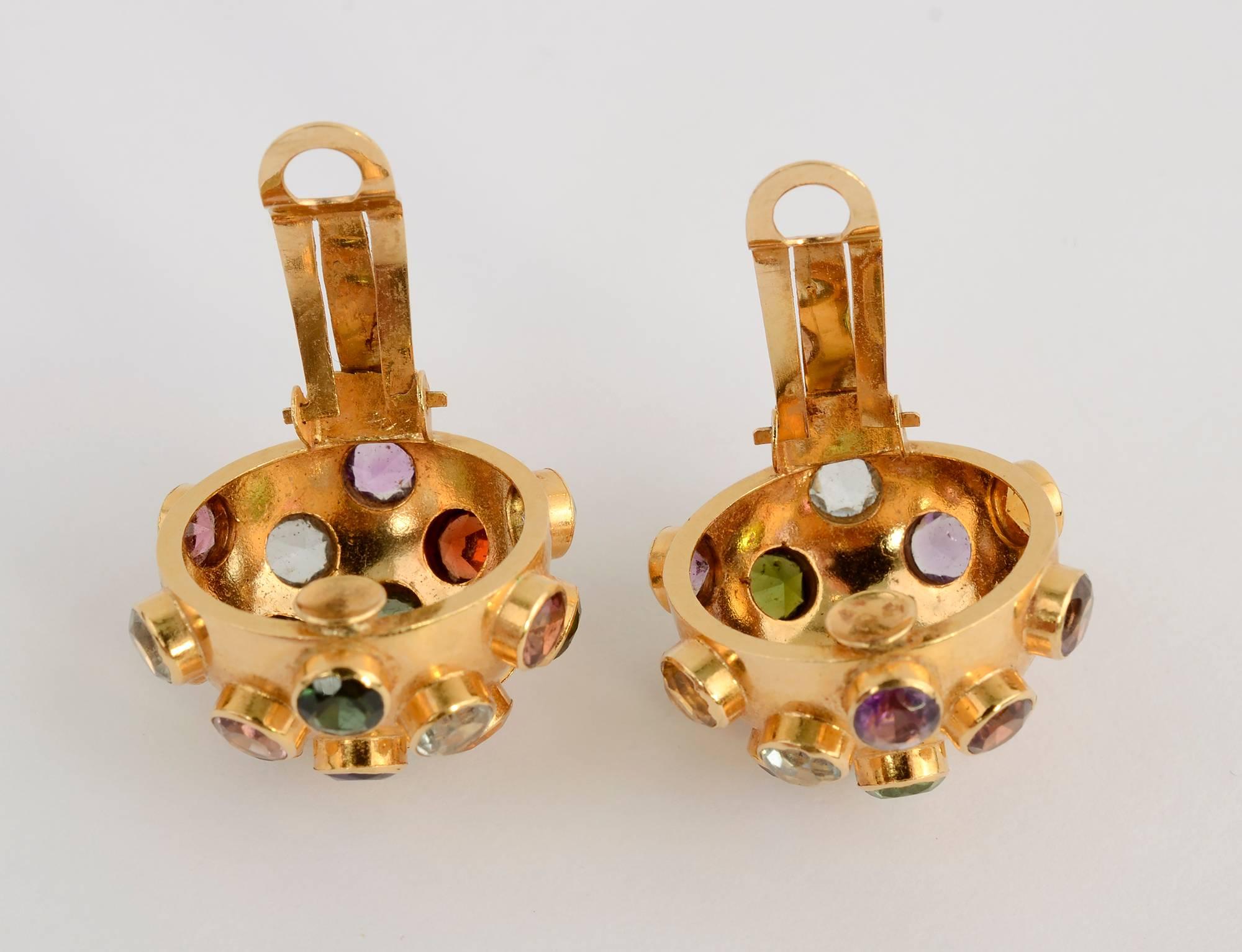 Women's or Men's Sputnik Gold Earrings with Gemstones