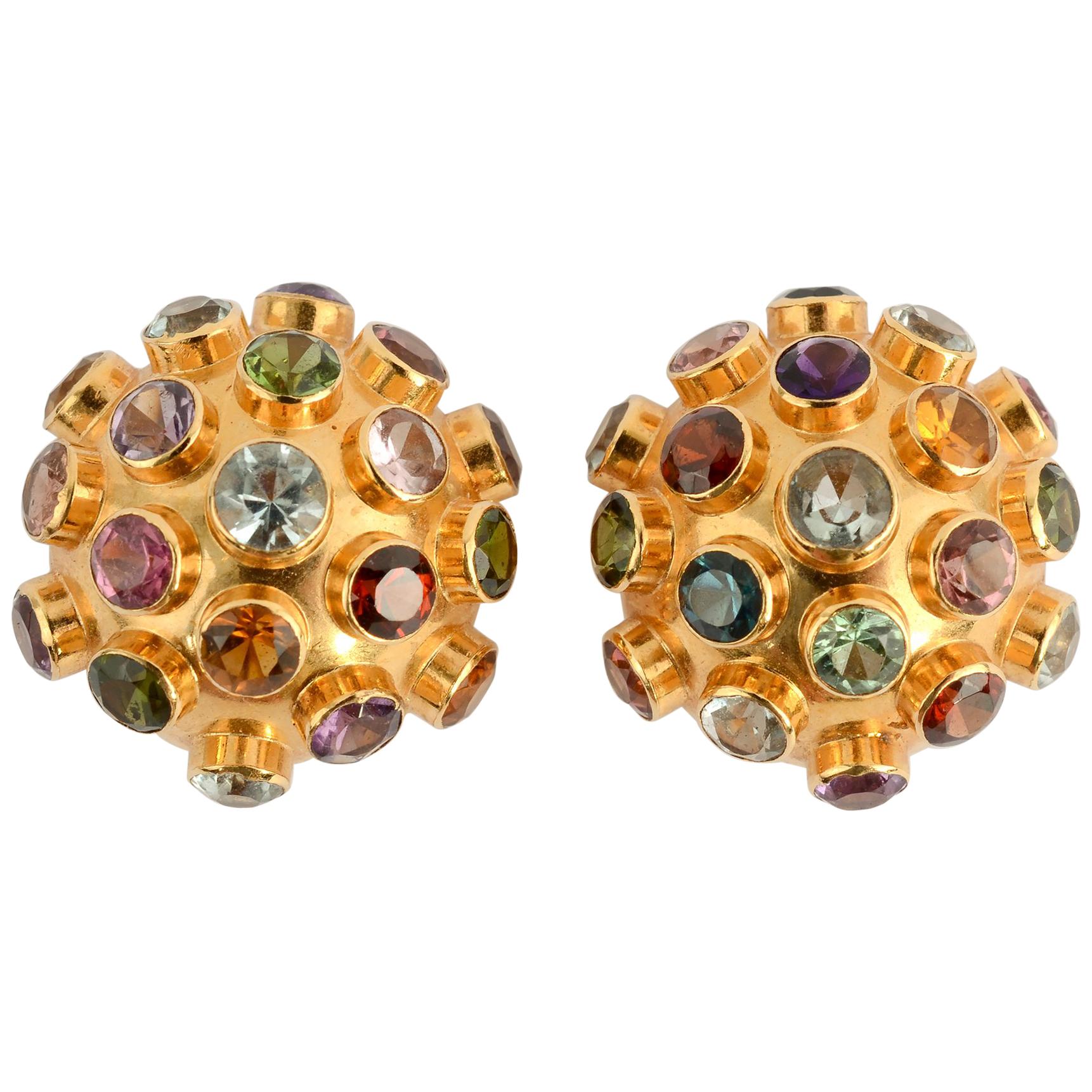 Sputnik Gold Earrings with Gemstones